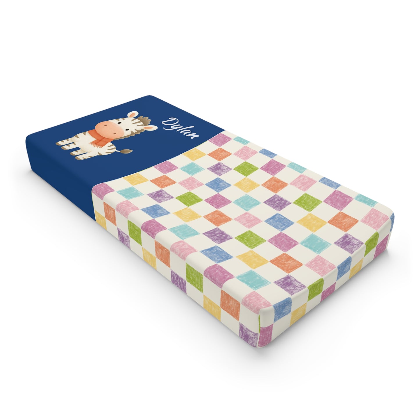 Giraffe Nursery Changing Pad Cover — Colorful Pastel Check Baby Bedding