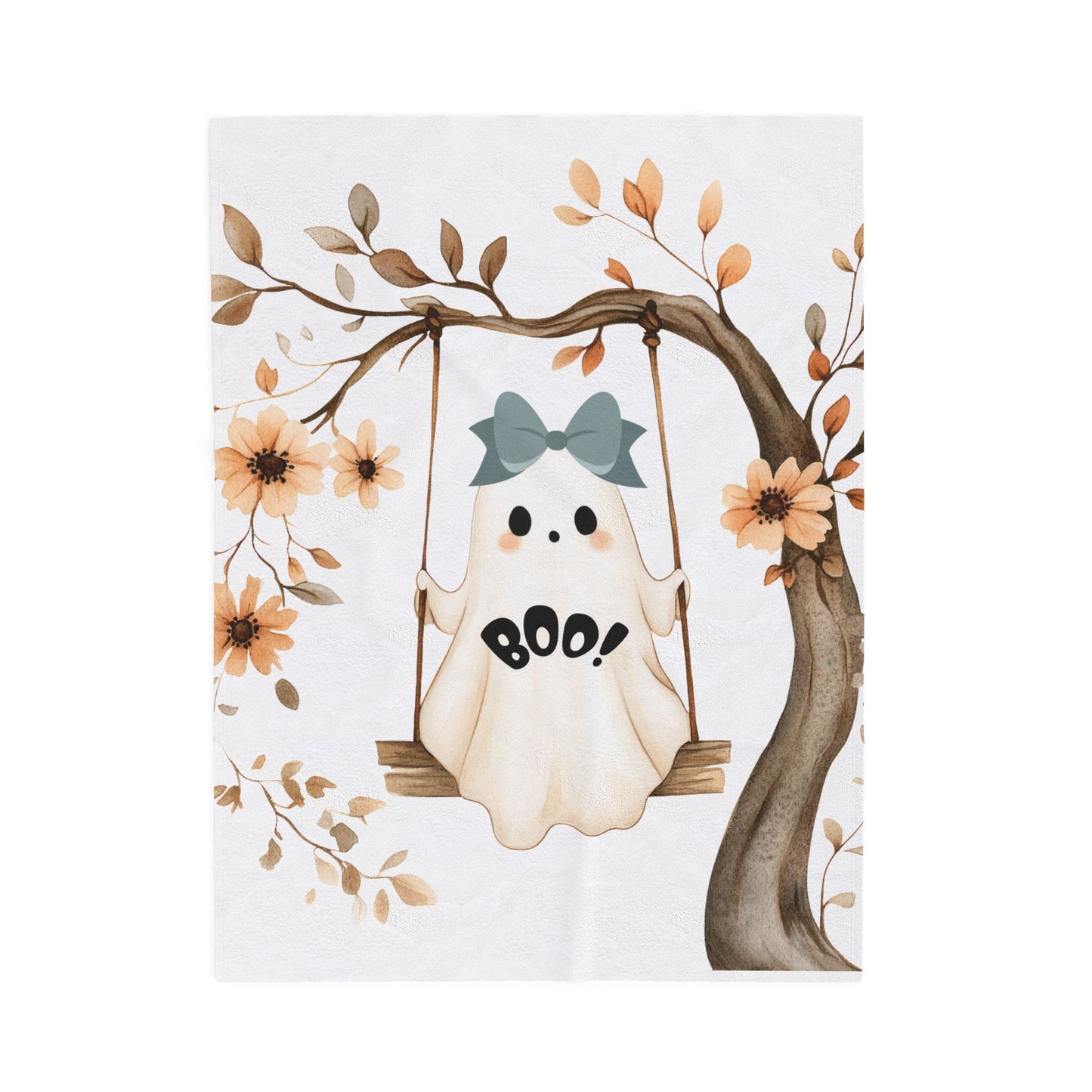 Cozy Halloween Velveteen Plush Blanket, Soft Throw for Fall Decor, Boo Ghost Design, Perfect for Movie Nights & Gifts