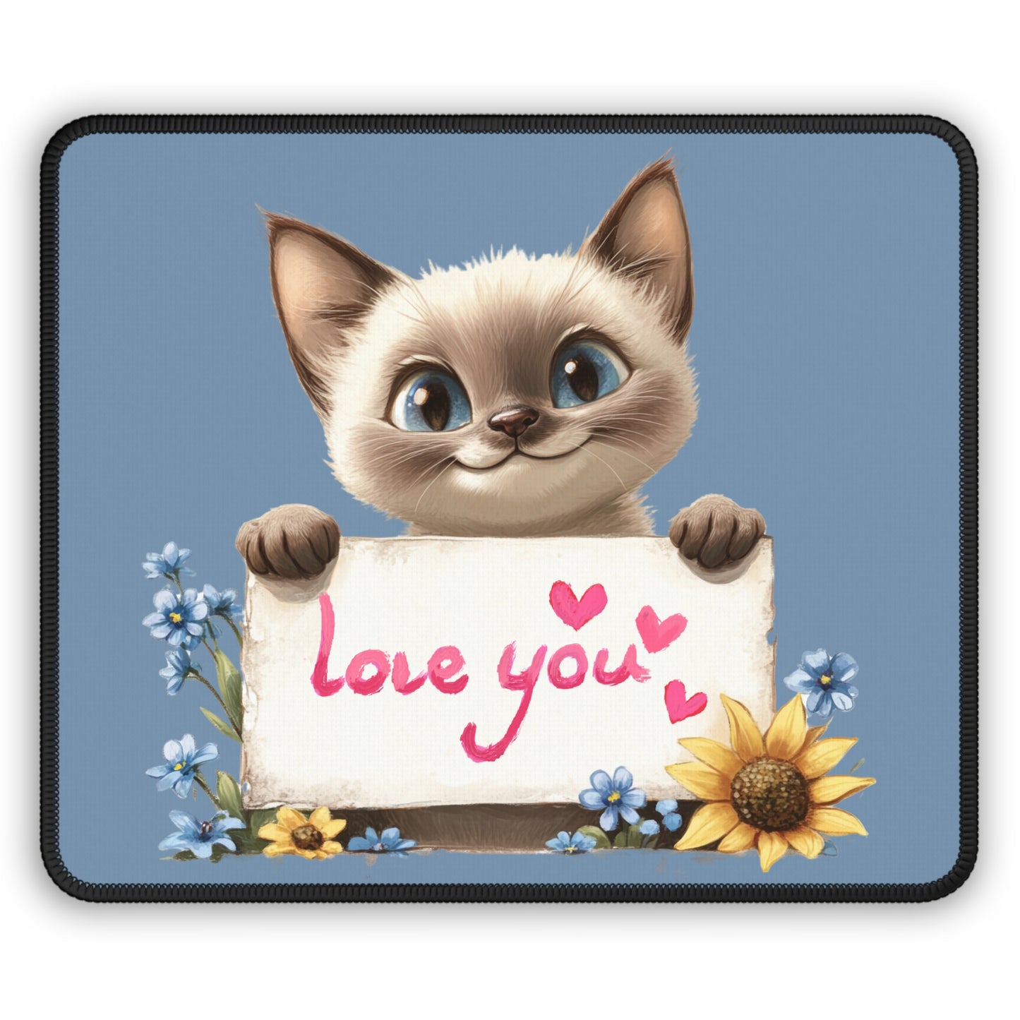 Cat 'Love You' Mouse Pad — Cute Siamese Kitten Desk & Gaming Mat