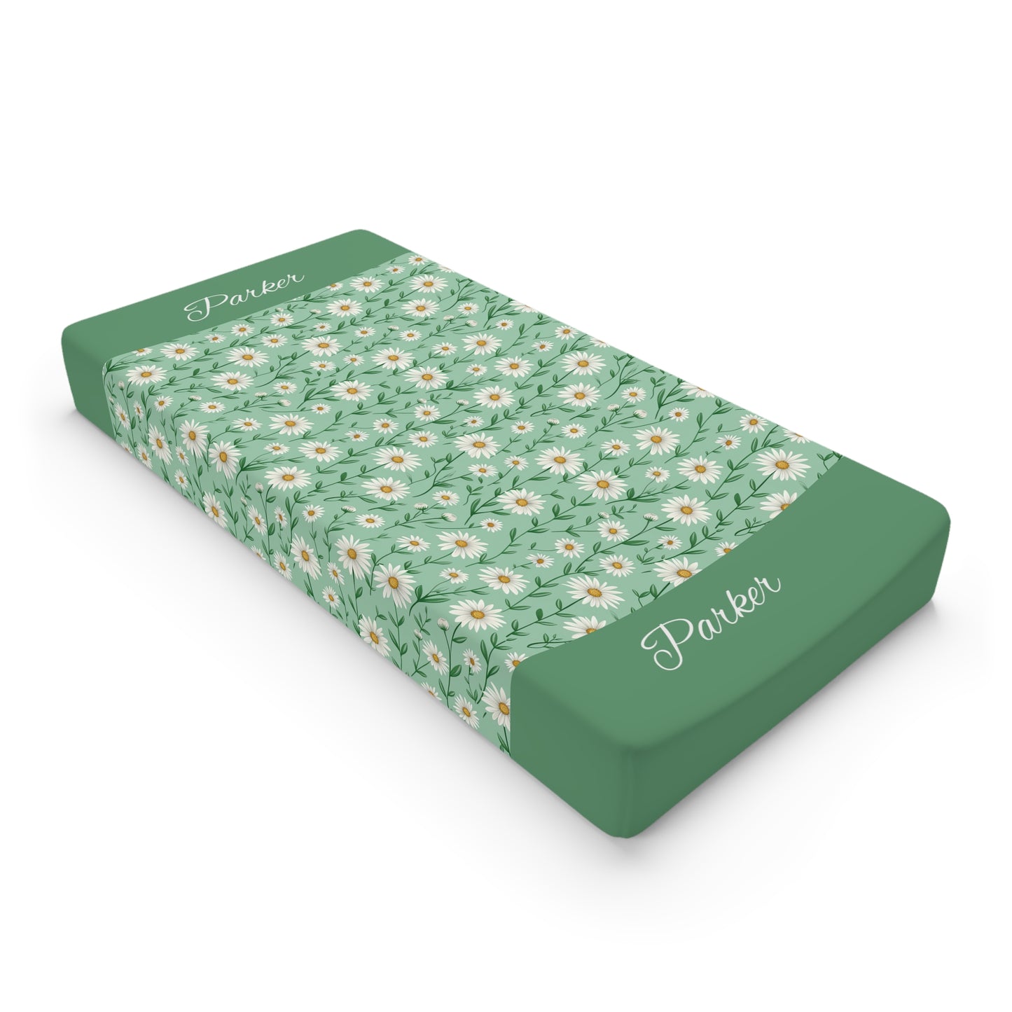 Daisy Meadow Baby Changing Pad Cover — Personalized Green Floral