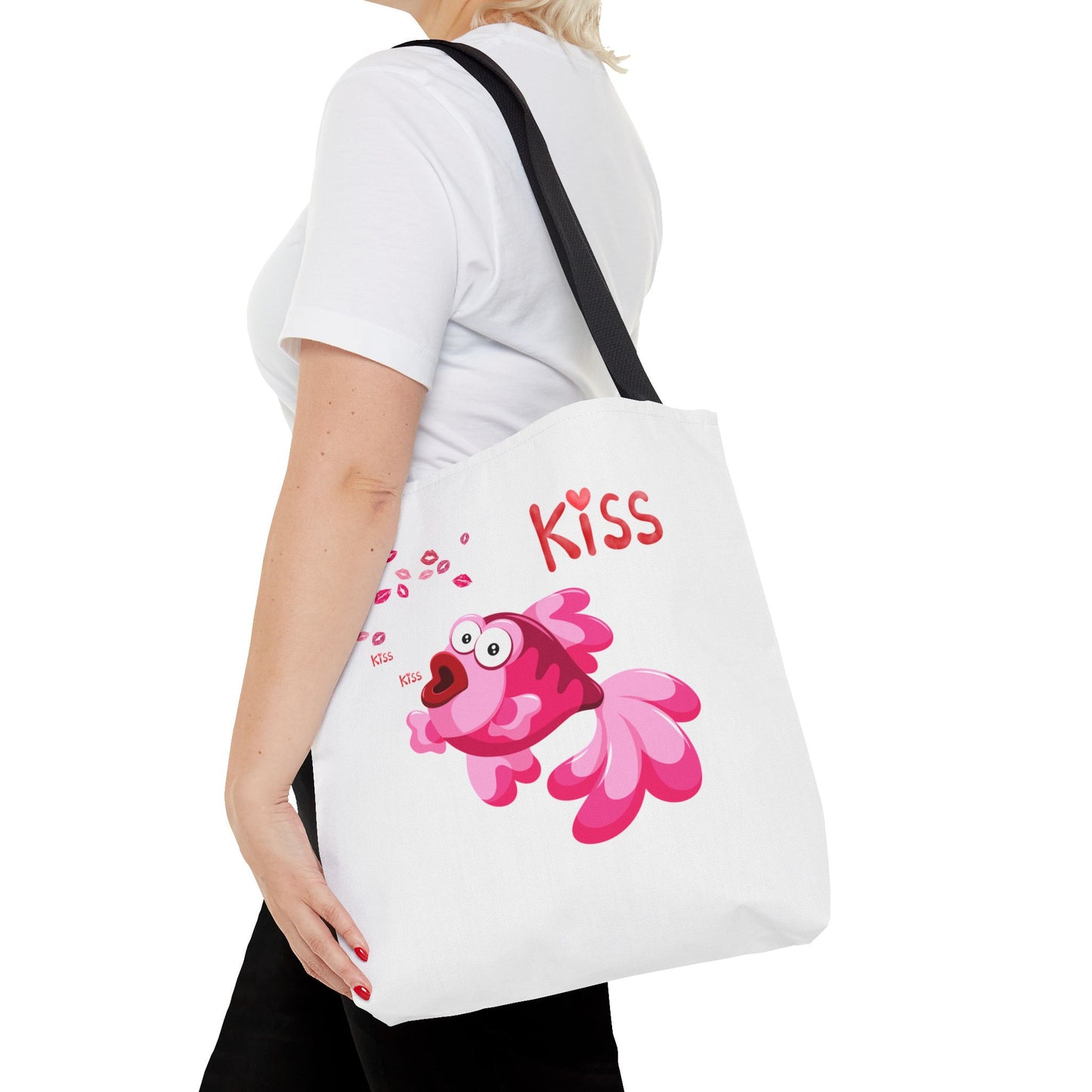 Pink fish with open mouth and kiss Tote Bag