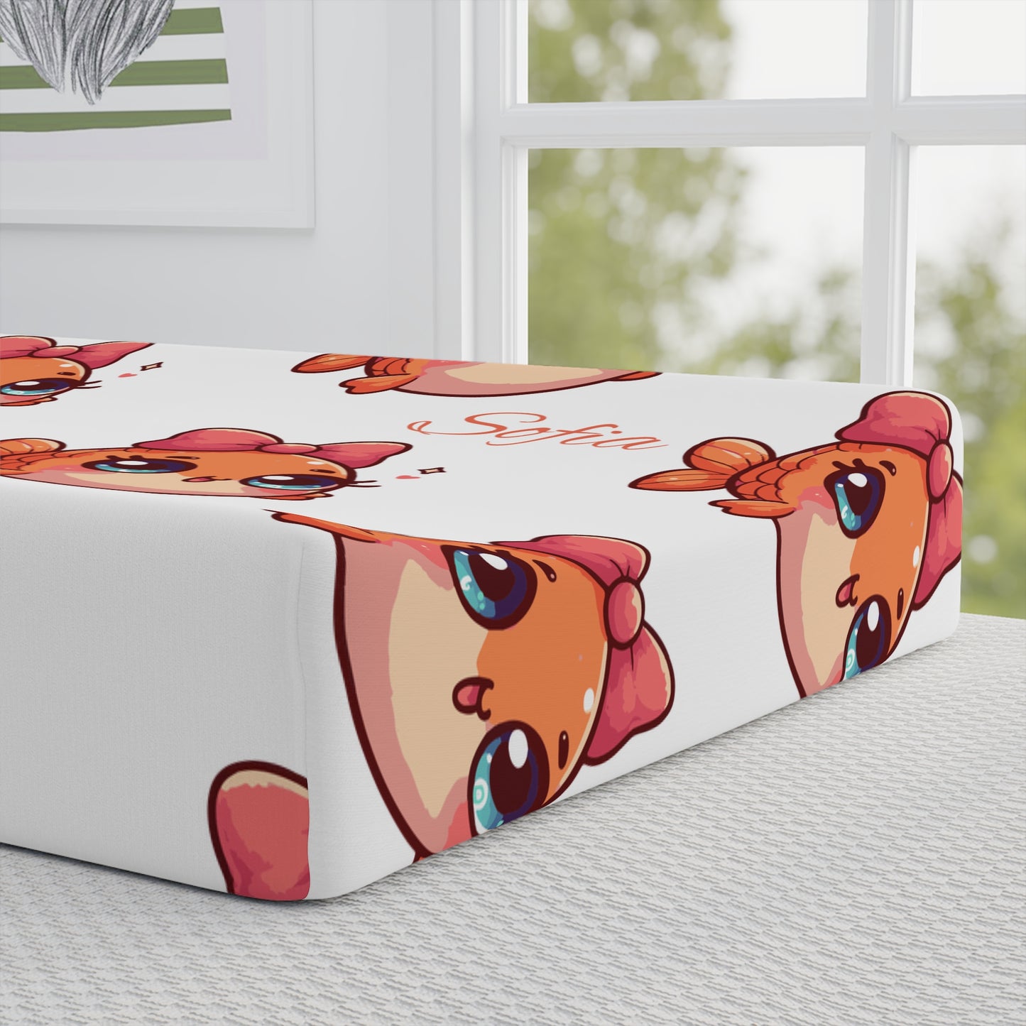 Personalized Baby Changing Pad Cover — Cute Cartoon Girl Face Pattern with Name Option