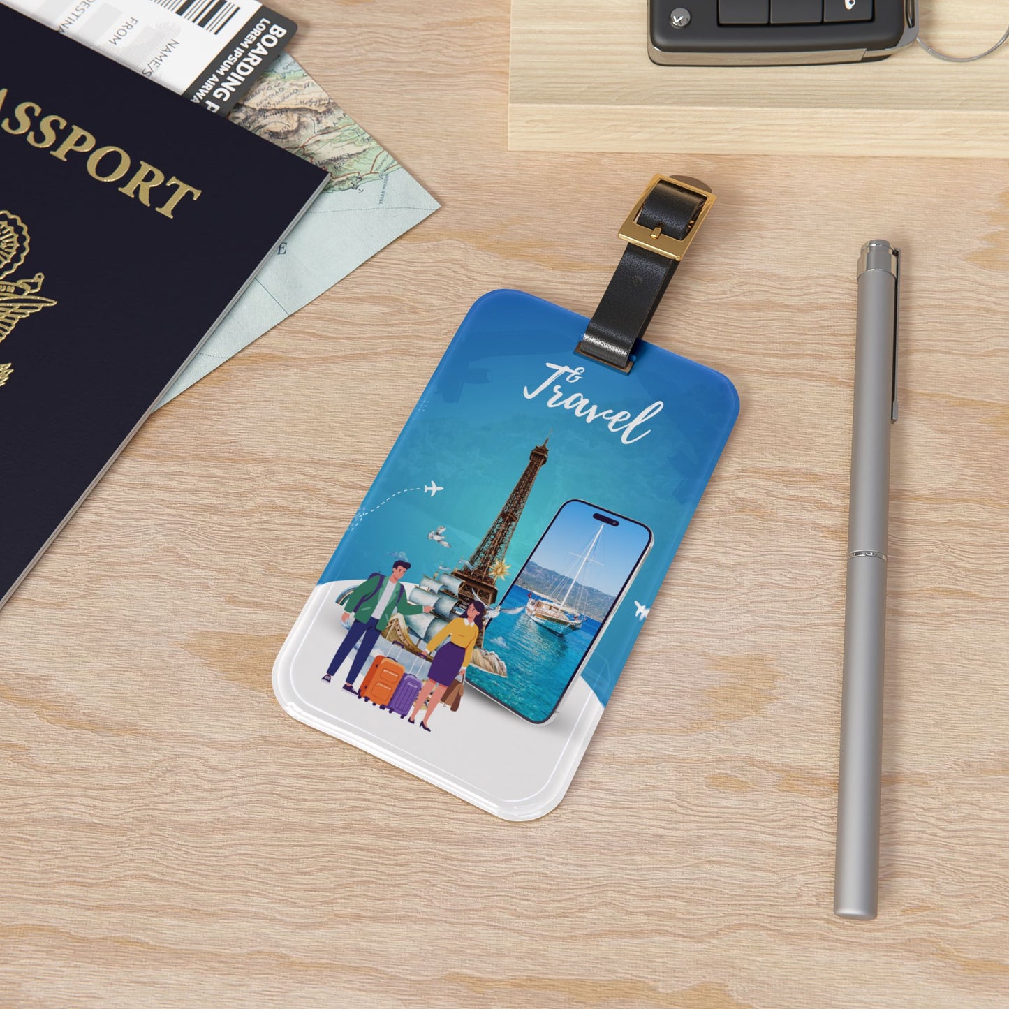 Travel Luggage Tag — Eiffel Tower Beach Passport Design