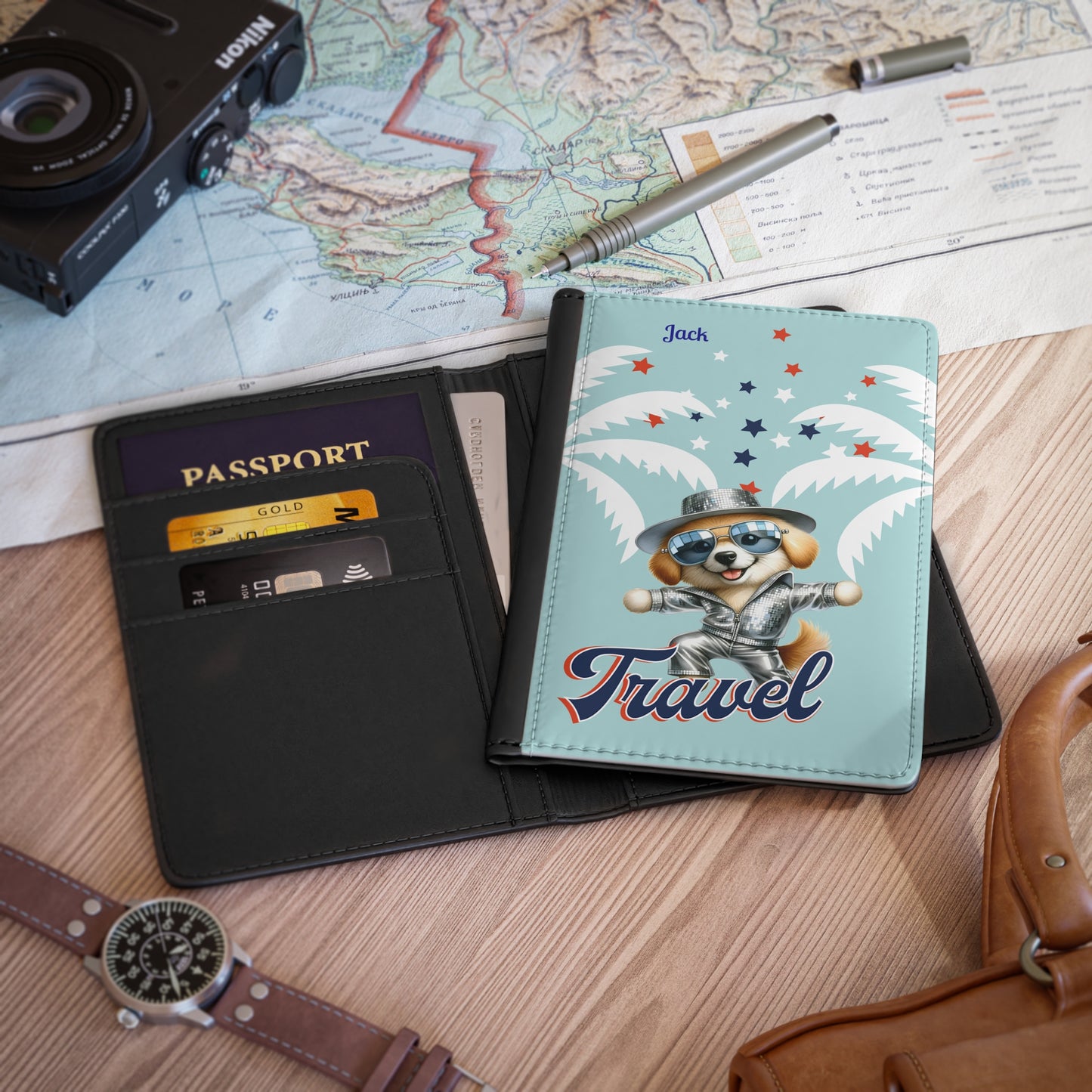 Cute Corgi Travel Passport Cover — Personalized "Travel" Design with Name