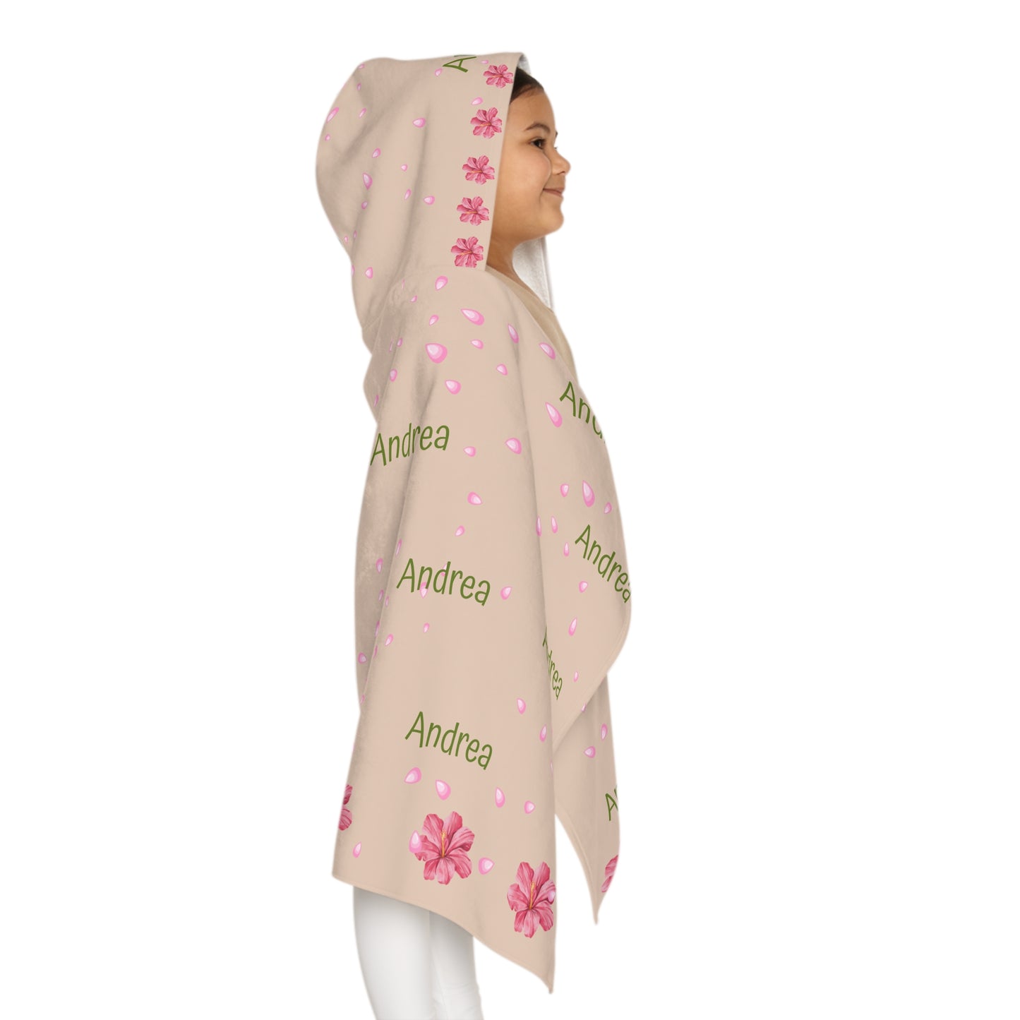 Personalized Kids Hooded Towel - Pink Floral Bear with Name (Andrea)