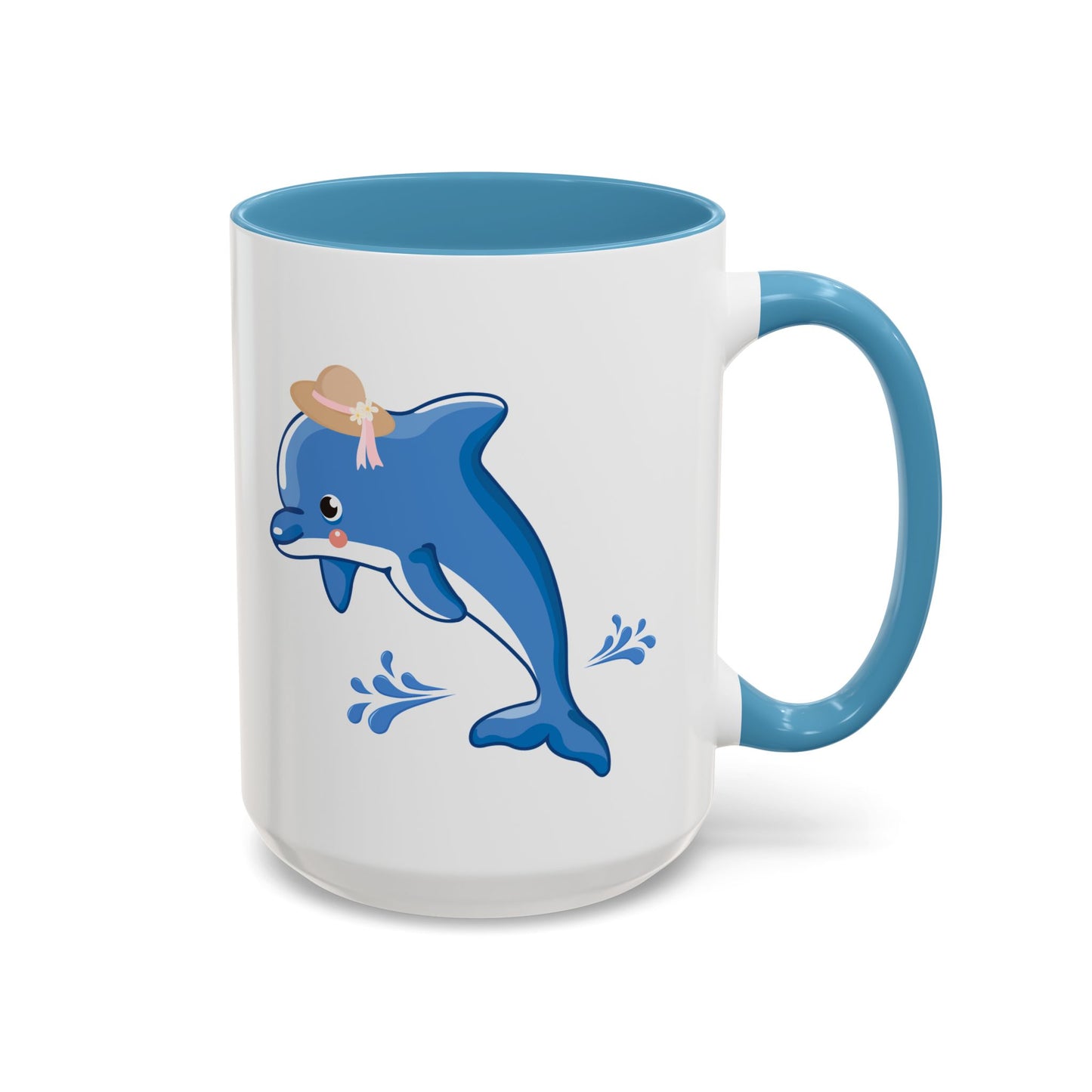 Dolphin wearing a straw hat with stylized water splashes Coffee Mug