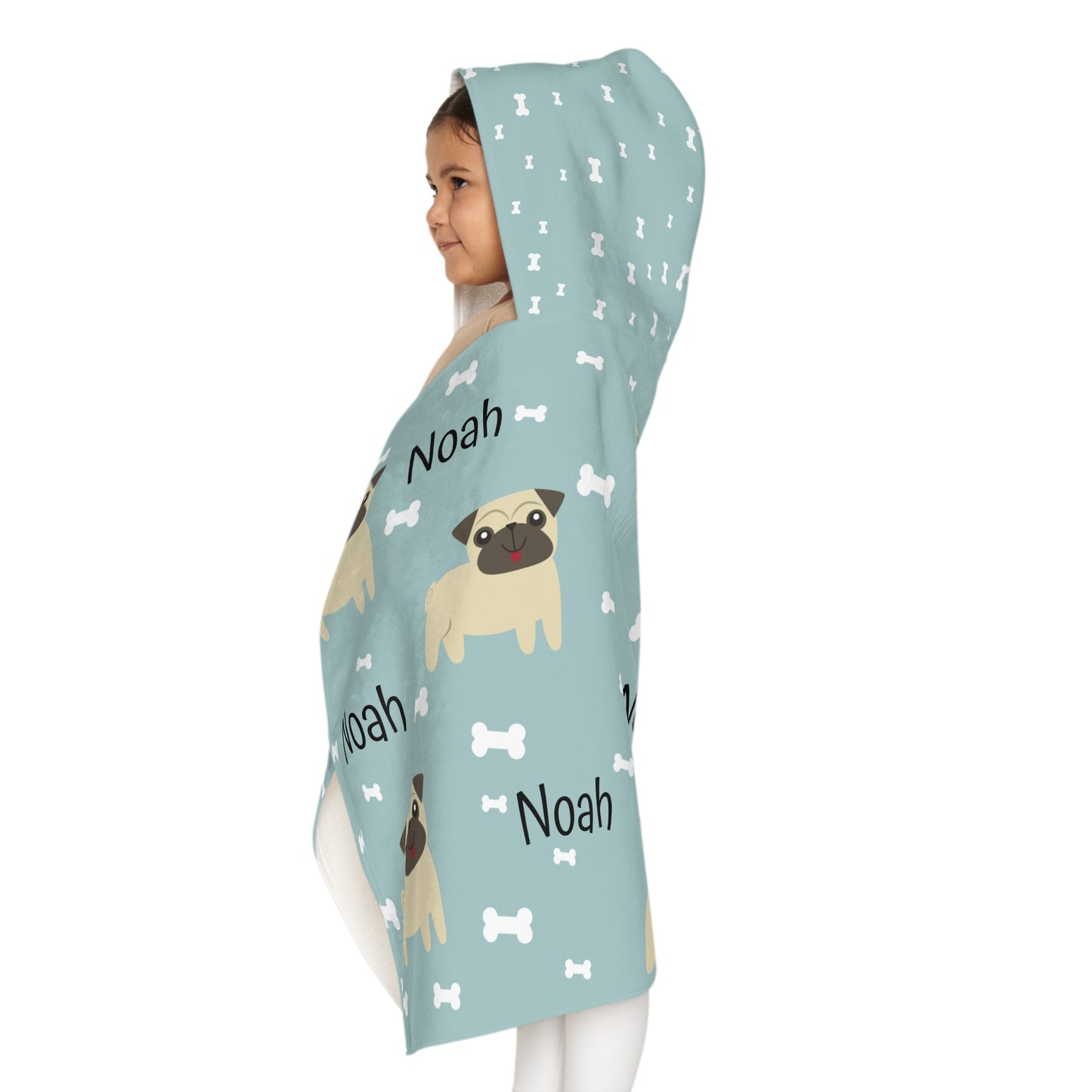 Personalized Pug Kids Hooded Towel – Name Customizable Beach & Bath Wrap for Toddlers