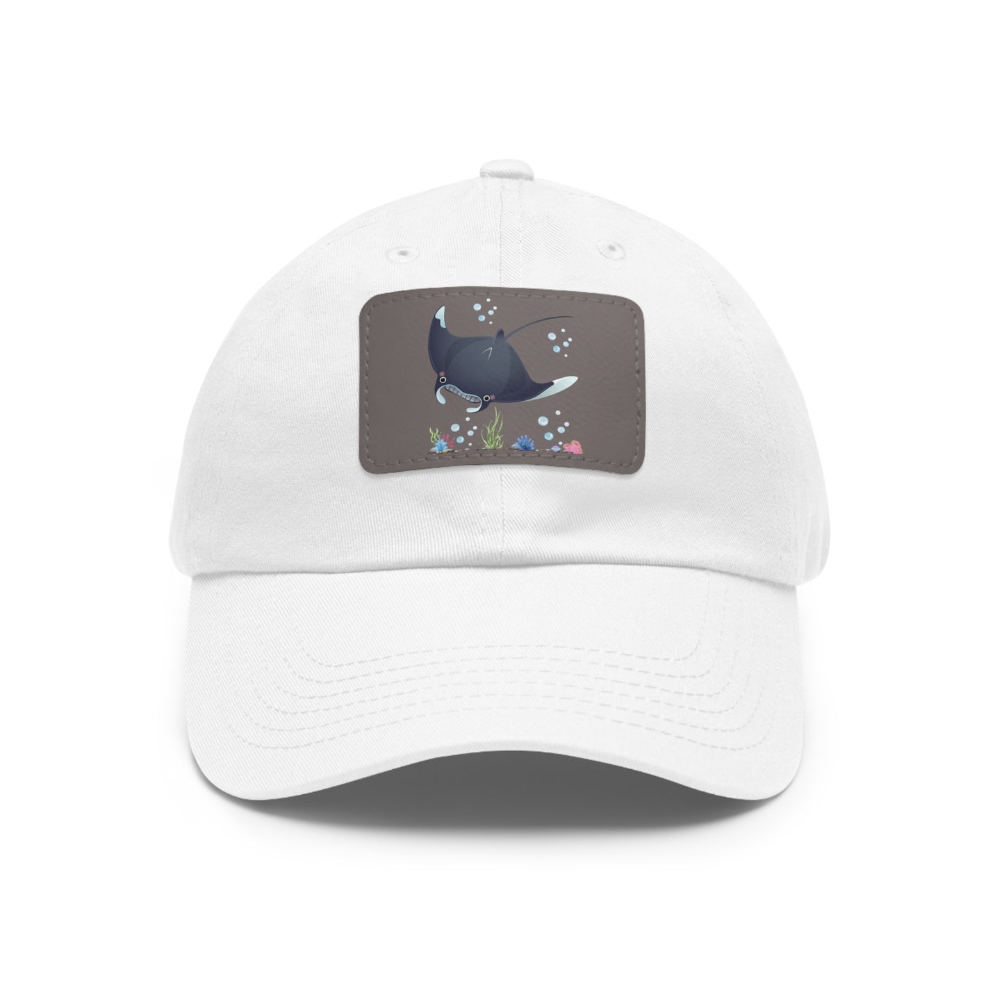 Manta ray with bubbles and coral reef Dad Hat with Leather Patch (Rectangle)