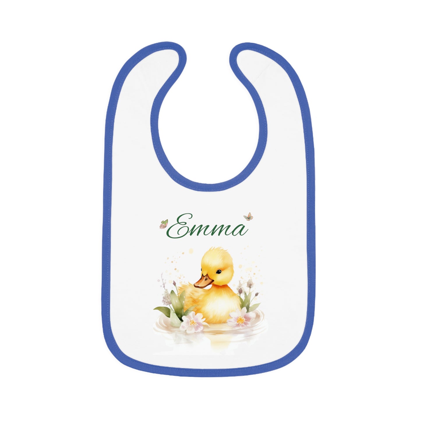 Personalized Duckling Baby Bib — Custom Name Infant Contrast Trim Feeding Bib