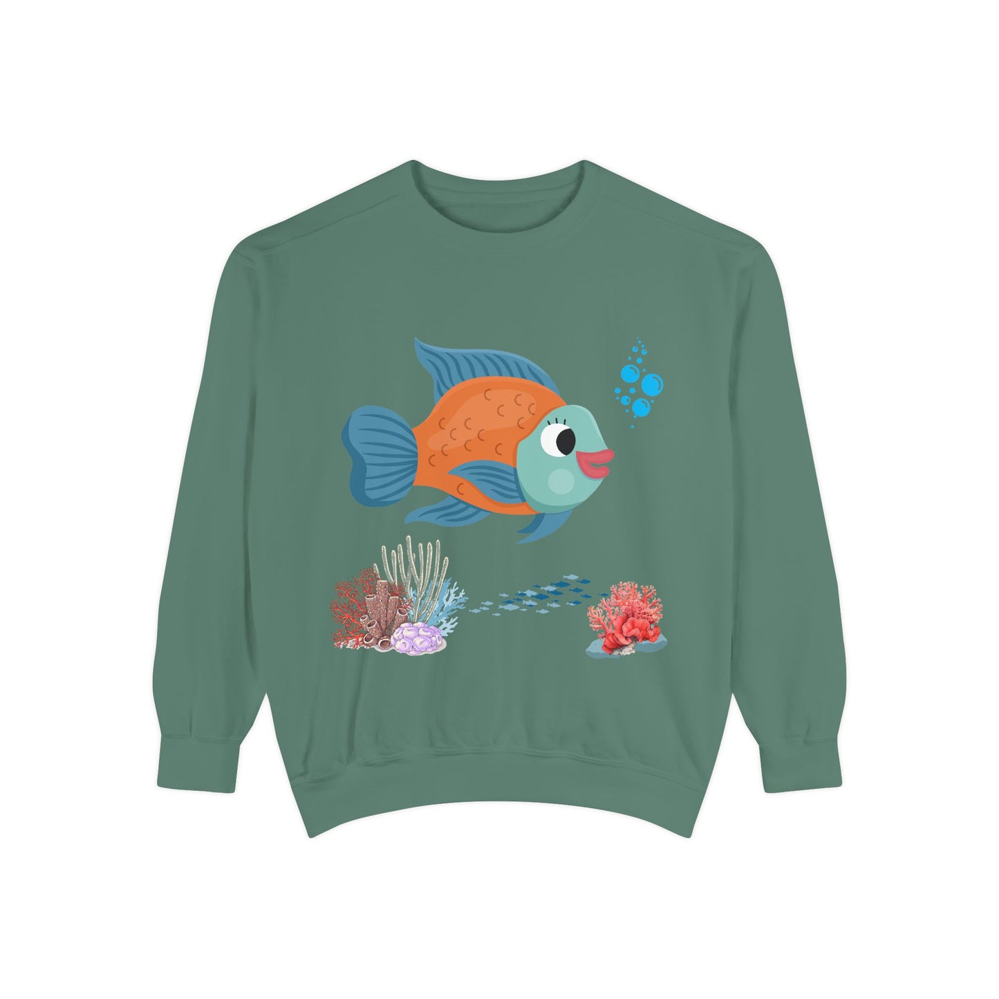 Orange and blue fish with coral and bubble Unisex Garment-Dyed Sweatshirt