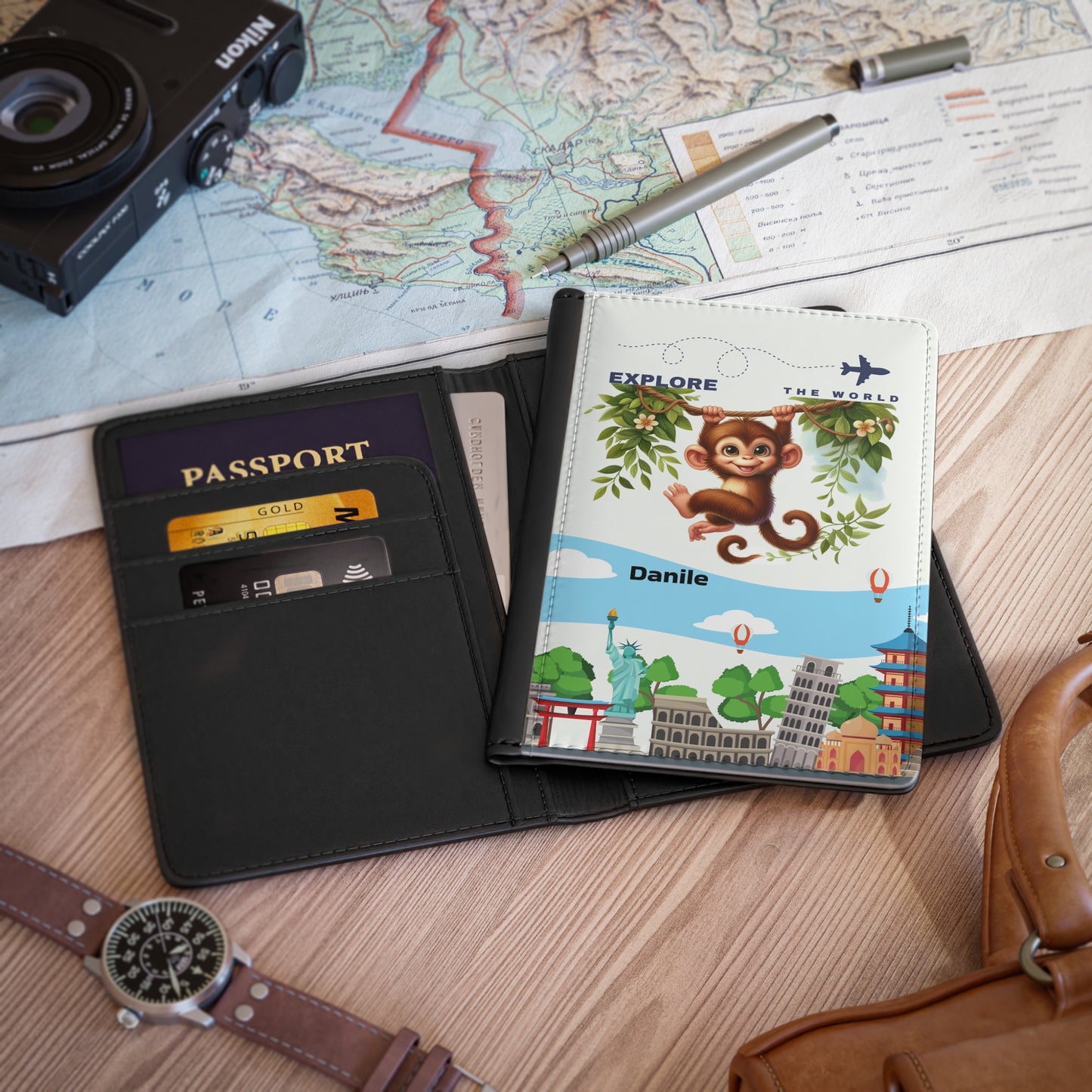 Explore the World Monkey Passport Cover — Cute Personalized Travel Passport Holder
