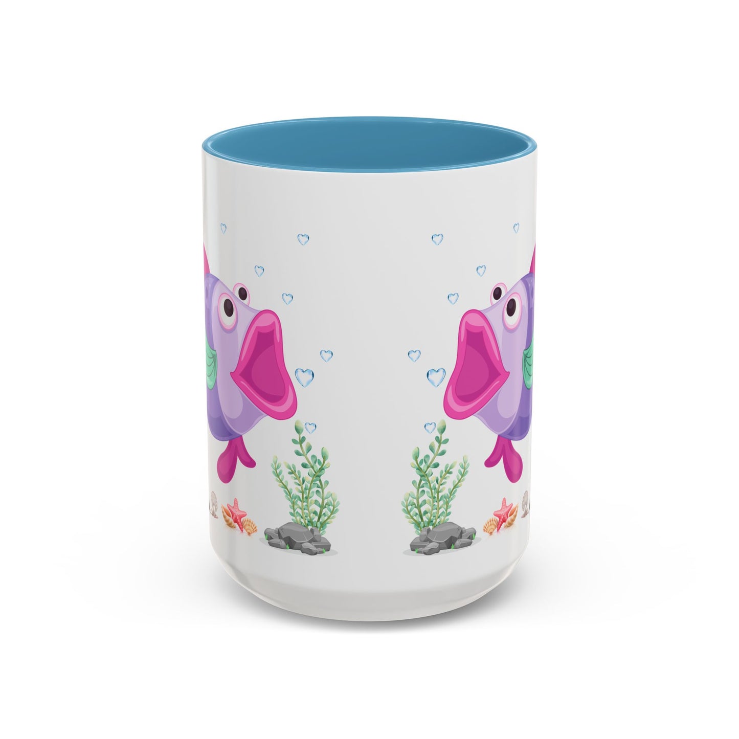 Fish with open mouth bubbles and underwater flora. Coffee Mug