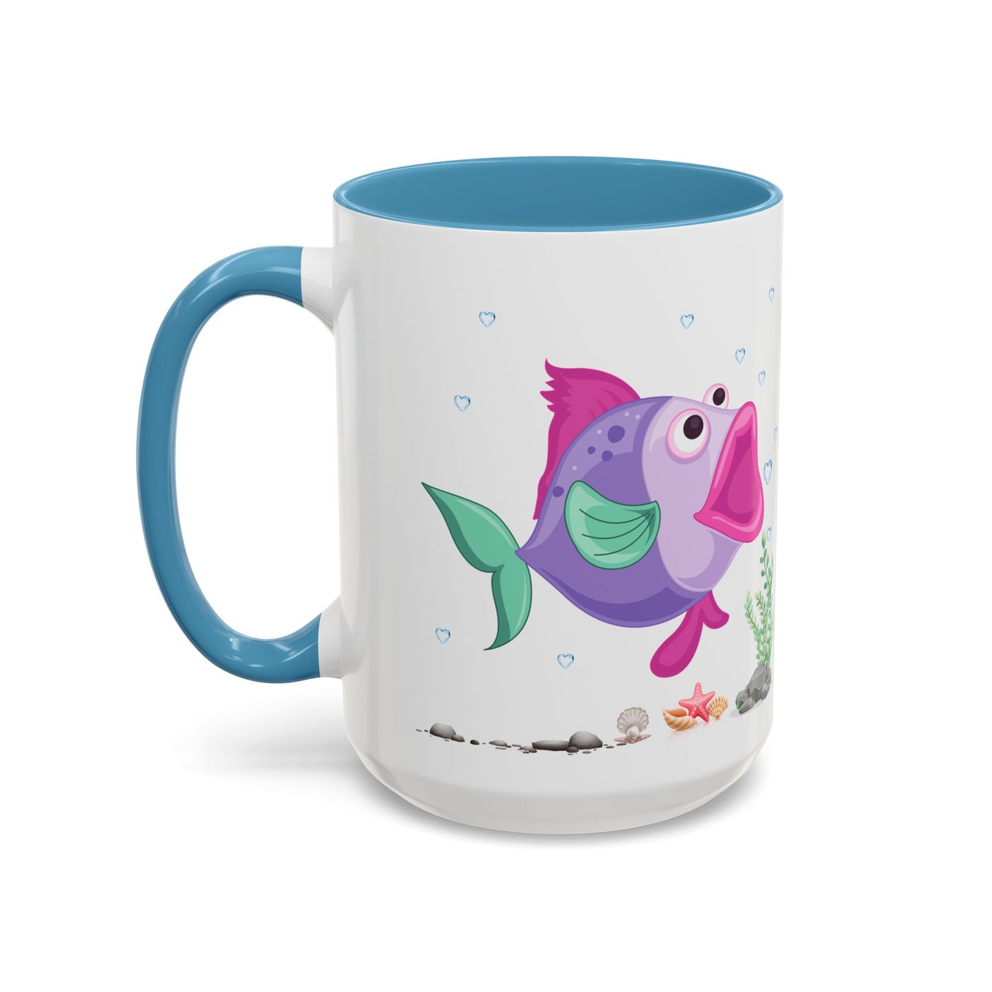 Fish with open mouth bubbles and underwater flora. Coffee Mug