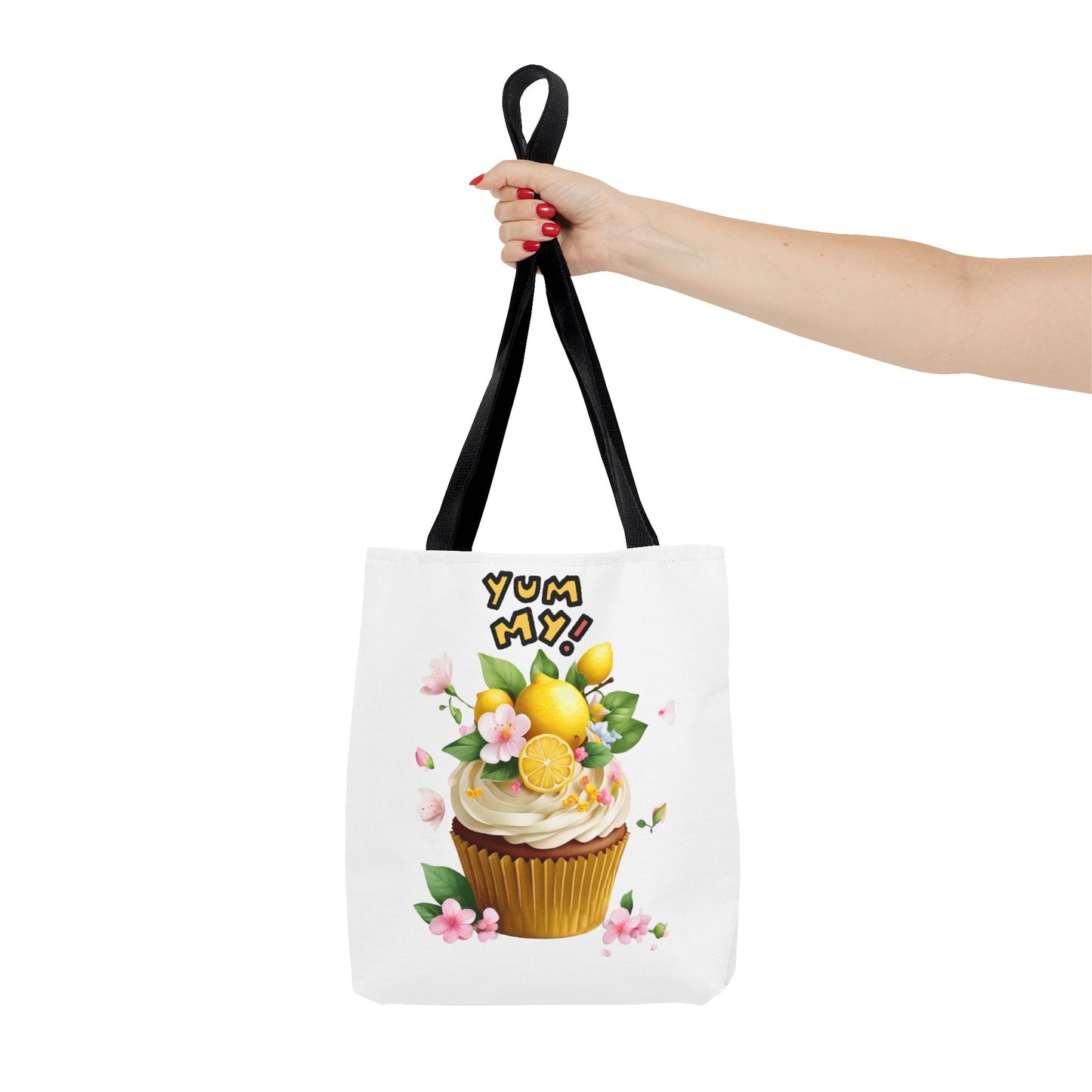 Lemon Cupcake Tote Bag — "Yum My!" Cute Dessert Floral Market Tote