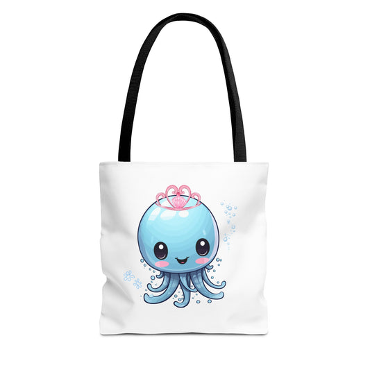 Blue jellyfish with a pink tiara Tote Bag