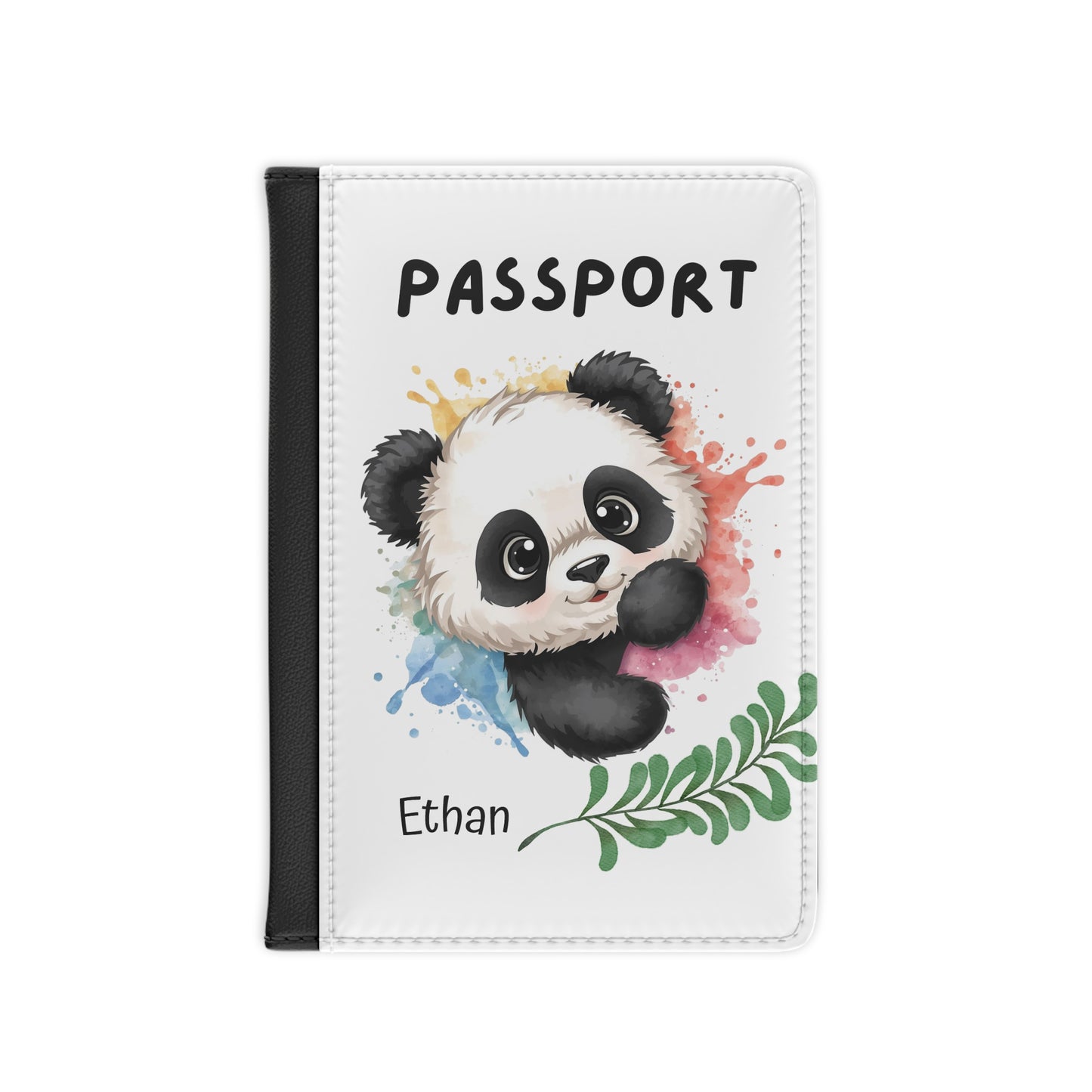 Personalized Panda Passport Cover — Cute Watercolor Baby Panda Travel Document Holder (Custom Name)