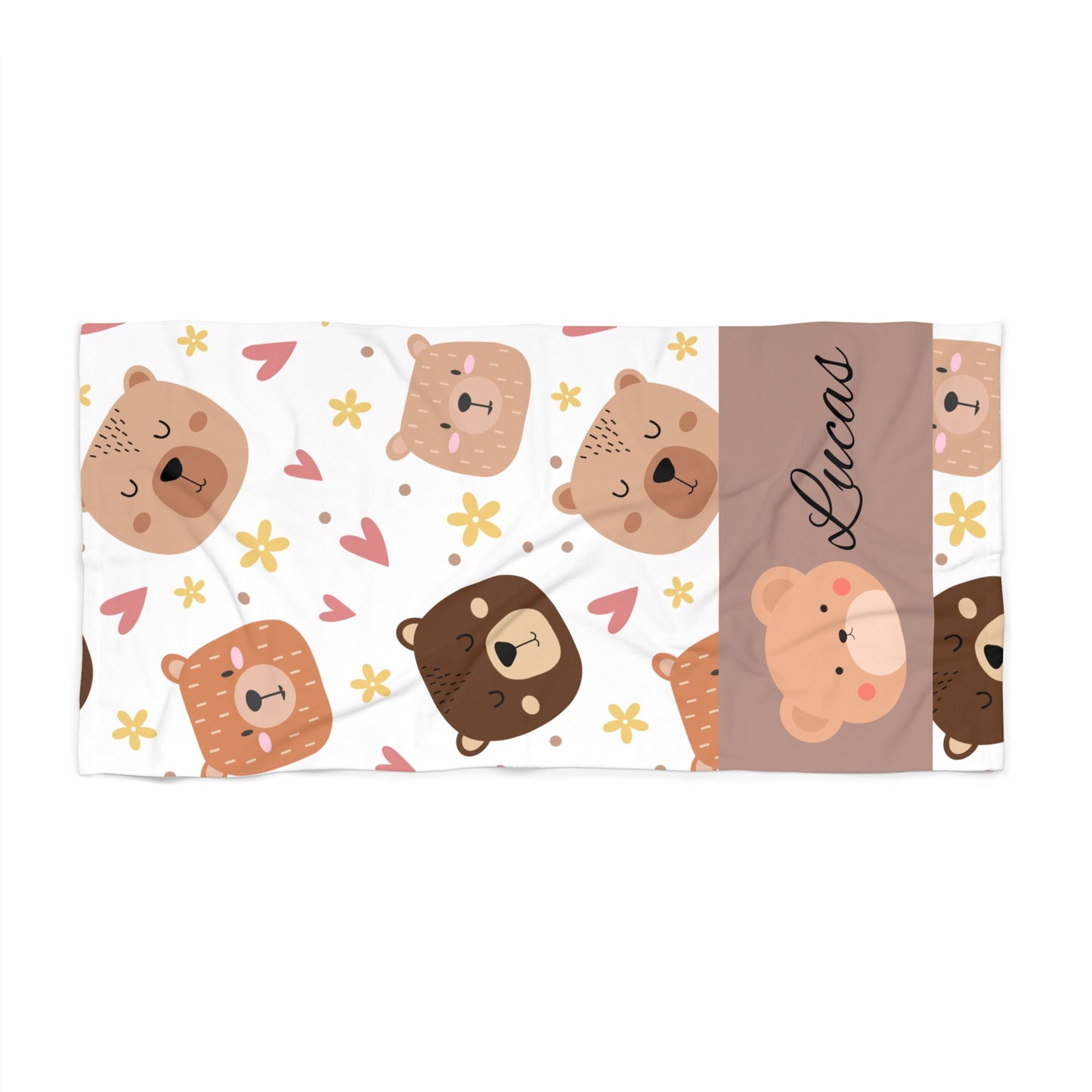 Personalized Cute Bear Beach Towel — Custom Name Kids Beach & Pool Towel
