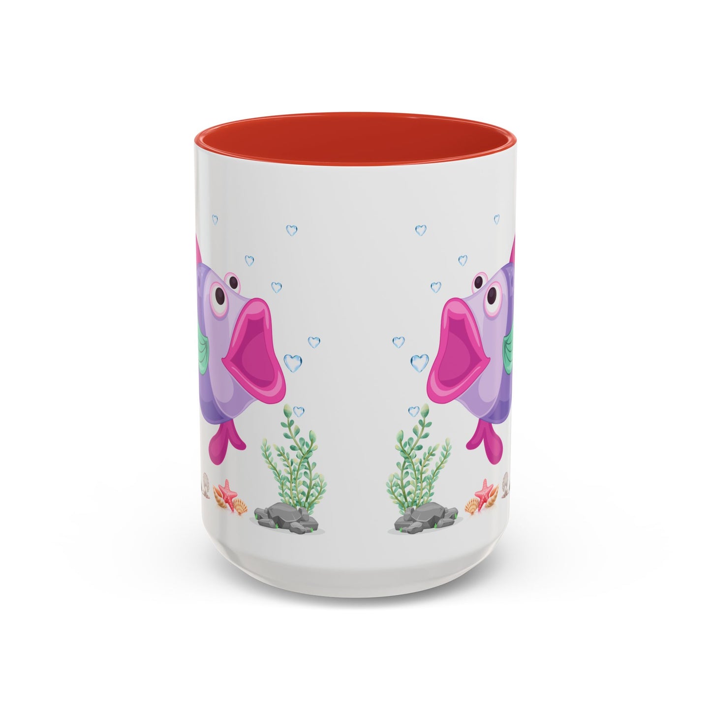 Fish with open mouth bubbles and underwater flora. Coffee Mug