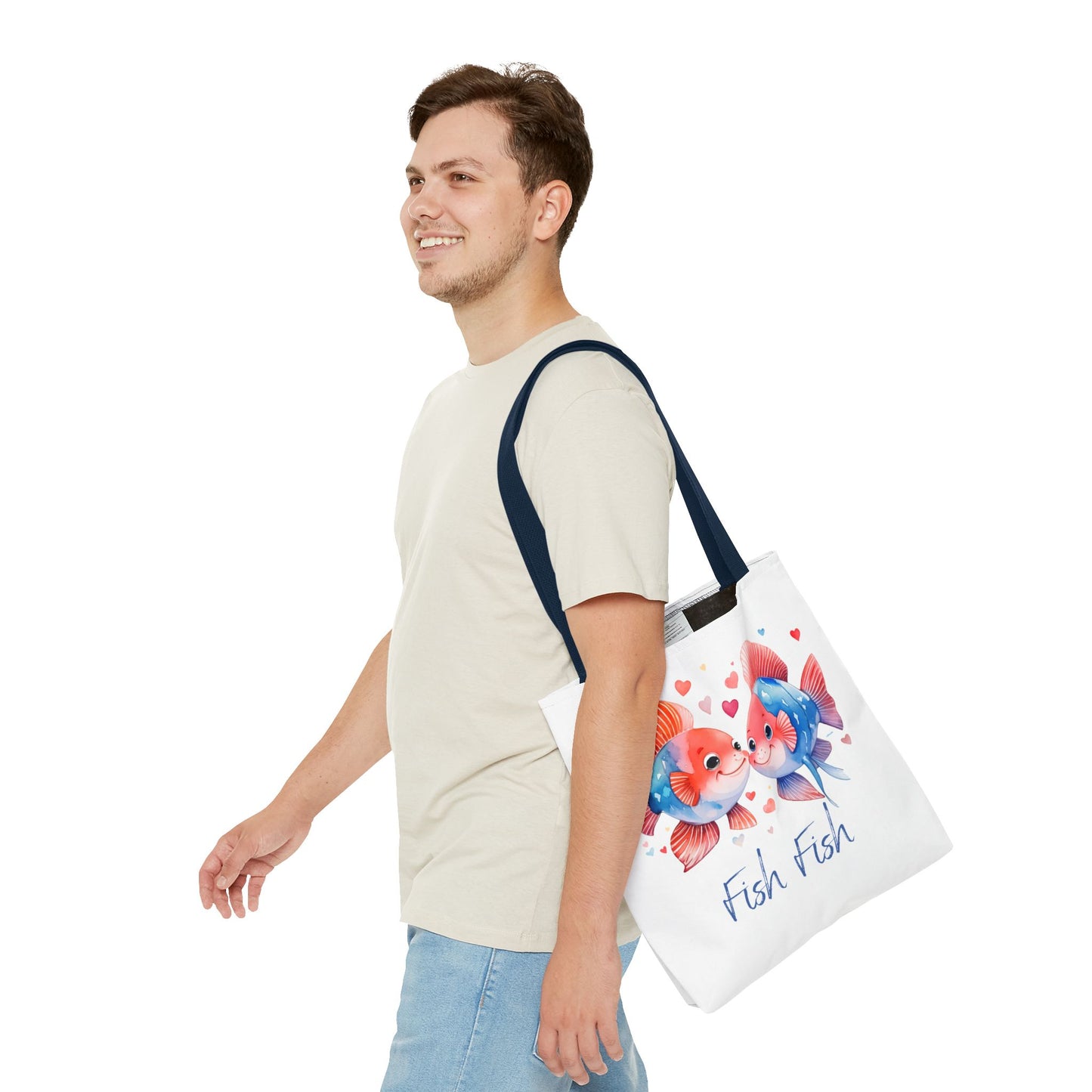 Cute Fish Couple Tote Bag — 'Fish Fish' Romantic Sea Life Beach Shopper
