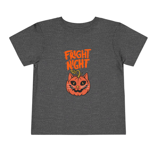 Cute Halloween Toddler Tee, 'Fright Night' Shirt, Kids Halloween Costume Top, Pumpkin Cat Graphic Tee, Spooky Toddler Outfit