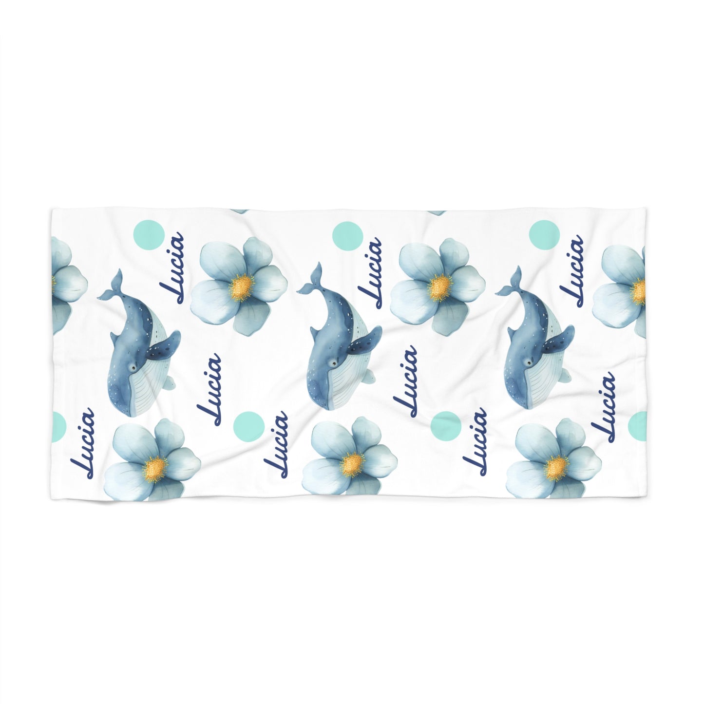 Personalized Dolphin & Plumeria Beach Towel — Custom Name Seaside Towel