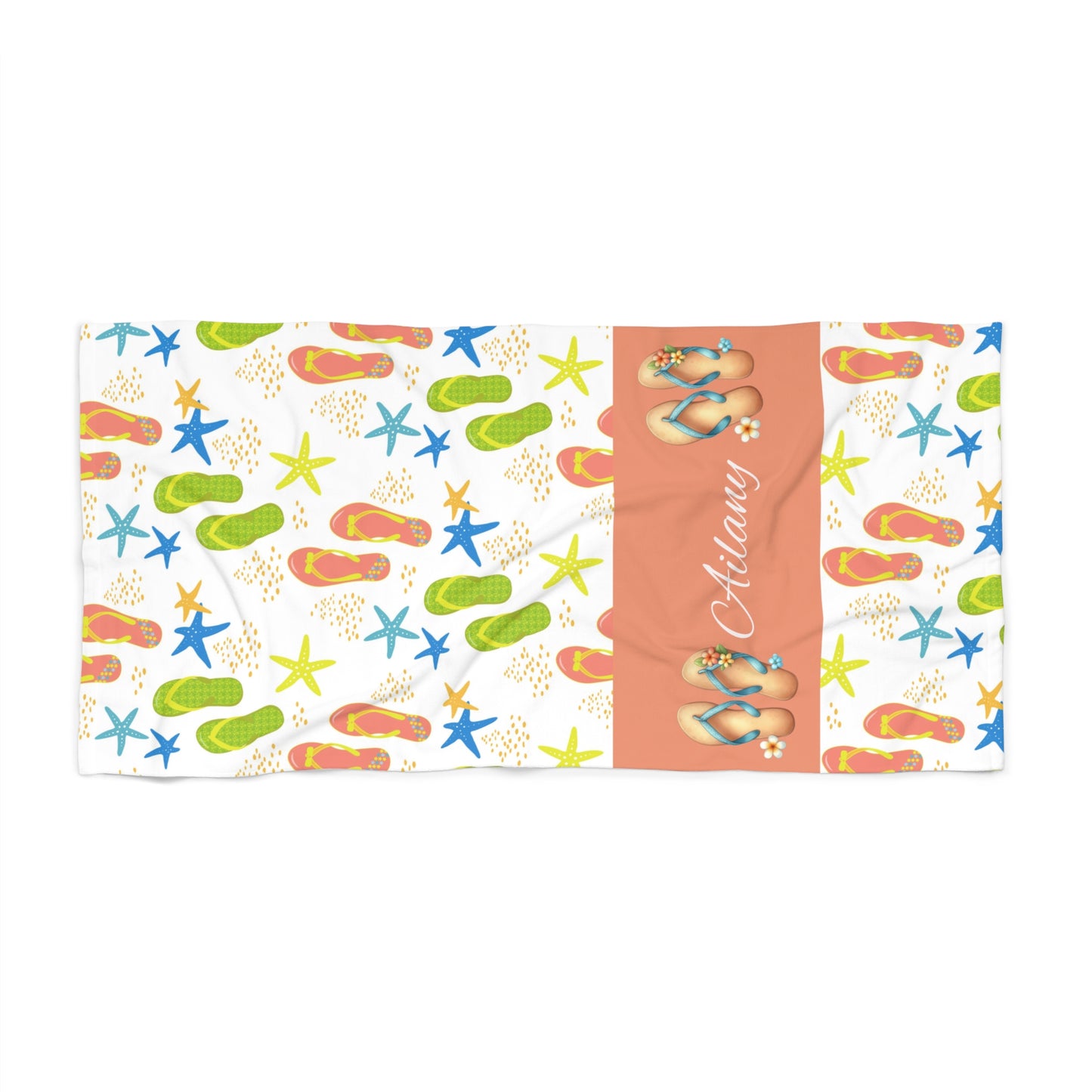Personalized Flip Flop Beach Towel – Colorful Summer Sandals & Starfish Design