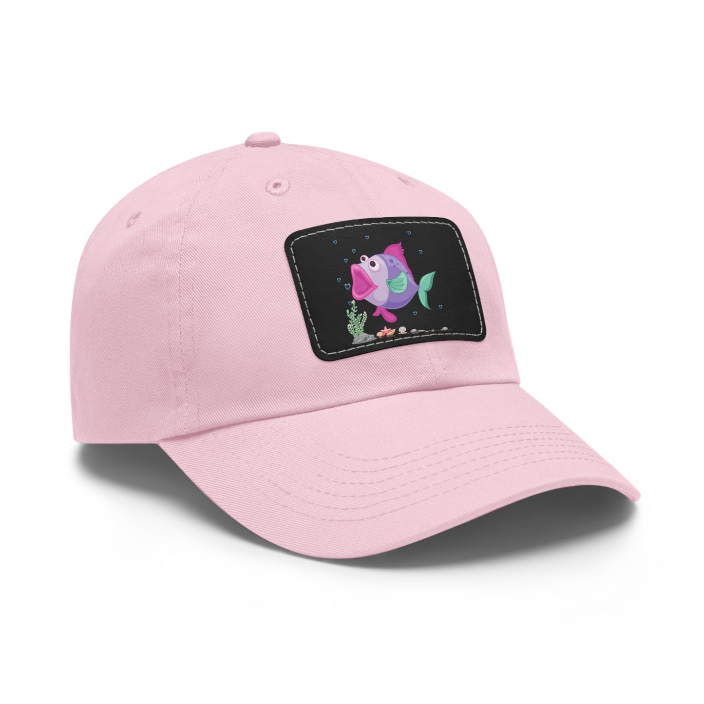 Fish with open mouth bubbles and underwater flora Dad Hat with Leather Patch (Rectangle)