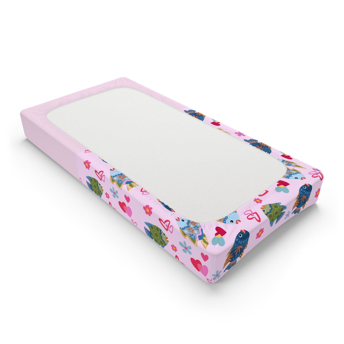 Fish Hearts Baby Changing Pad Cover — Personalized Pink Nursery Crib Sheet