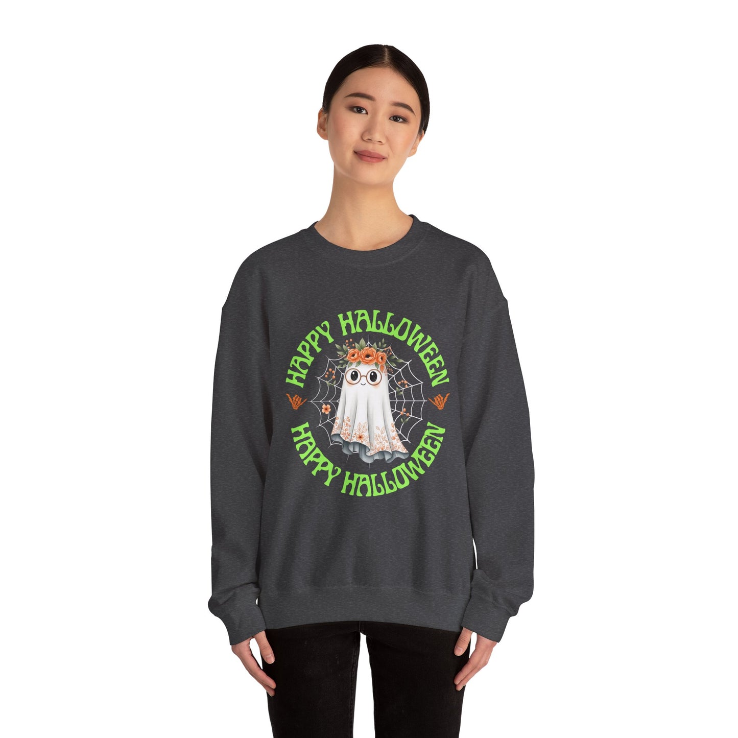 Halloween Ghost Sweatshirt, Cozy Fall Crewneck, Unisex Halloween Apparel, Cute Ghost Design, Perfect for Halloween Parties