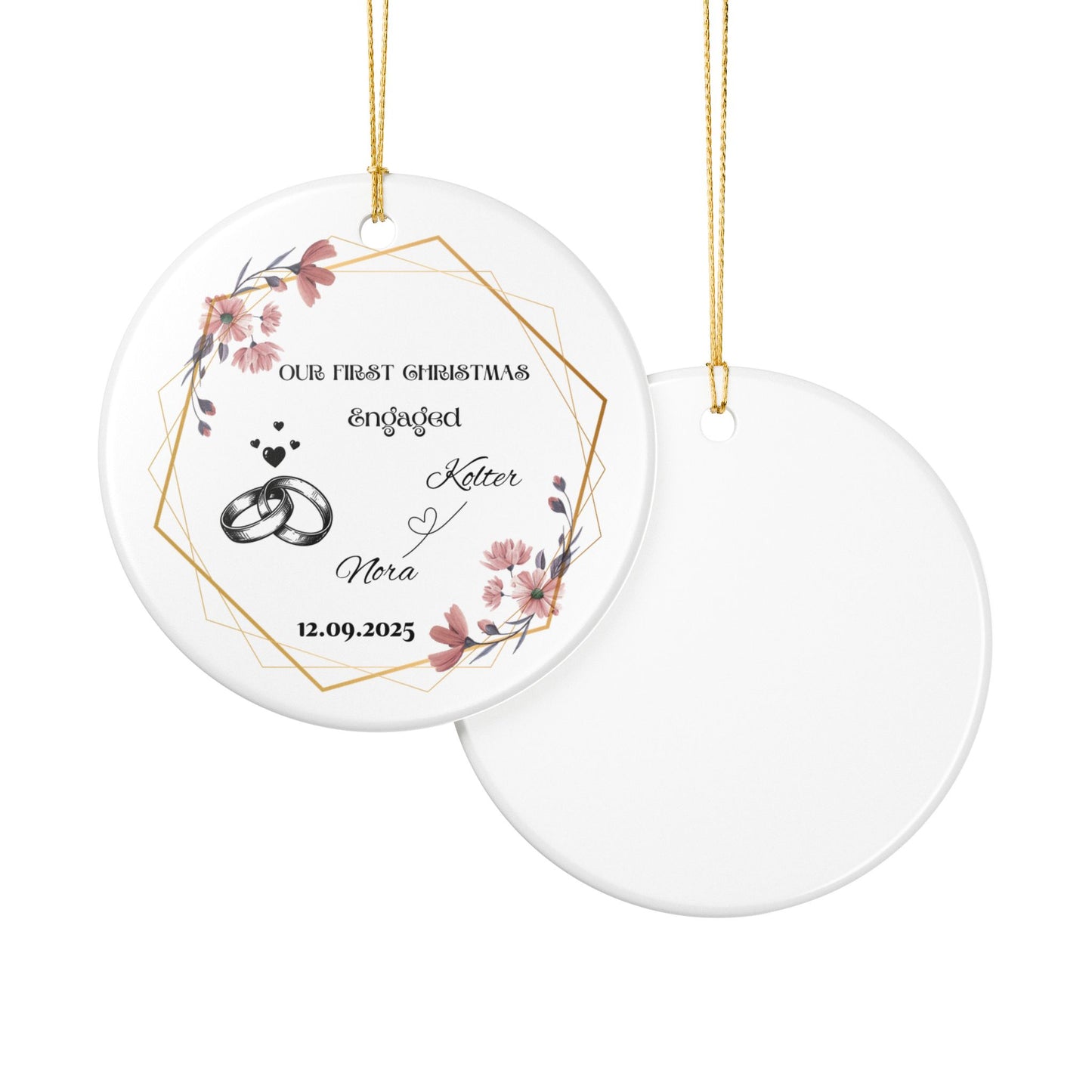 Engagement Christmas Ornament - Personalized Ceramic Decoration, Holiday Keepsake, Wedding Gift, First Christmas Together, Custom [...]