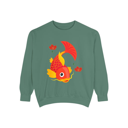 Goldfish with flowing fins and red blossoms Unisex Garment-Dyed Sweatshirt
