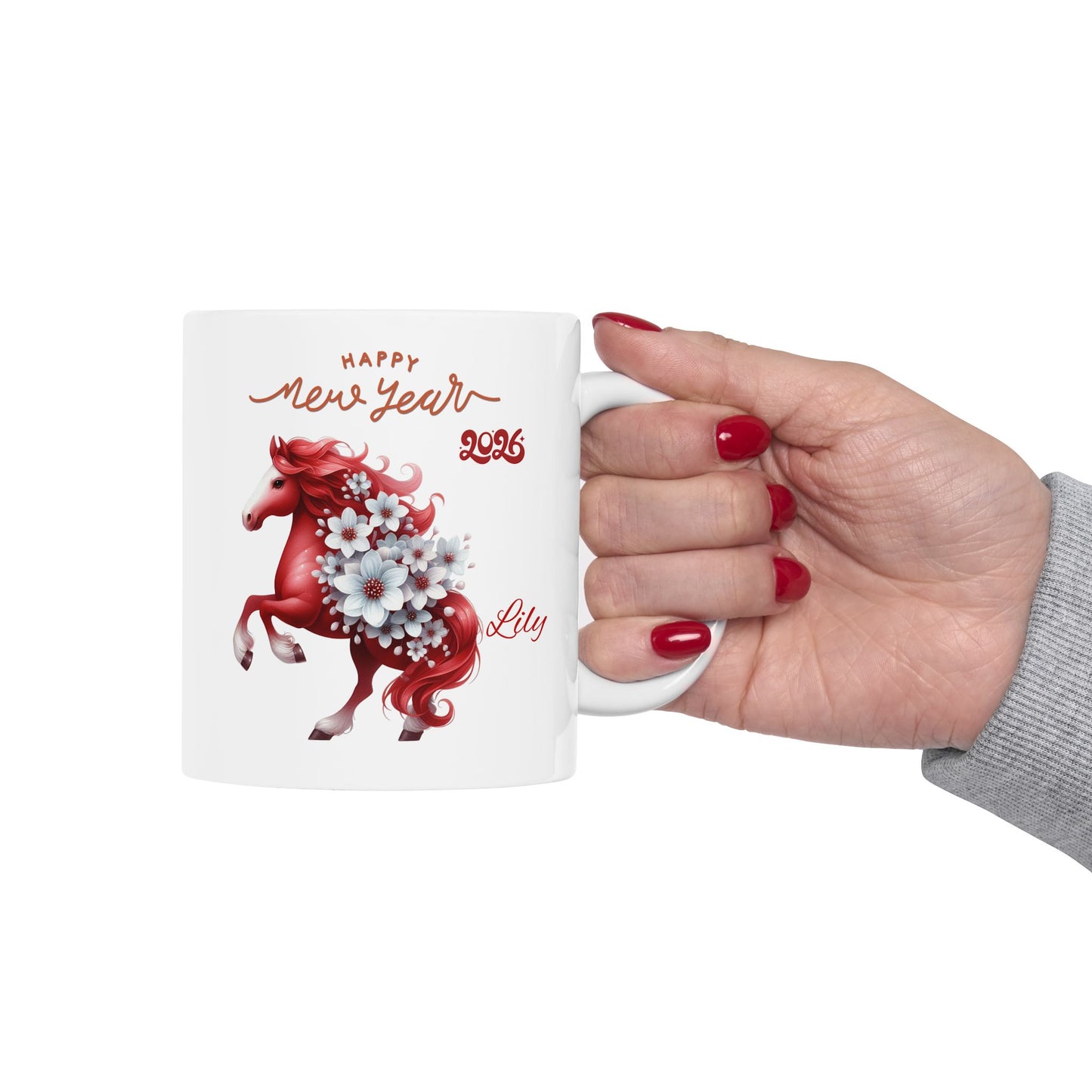 Personalized Red Unicorn Ceramic Mug — Custom Name & Birth Year Coffee Cup (11oz/15oz)