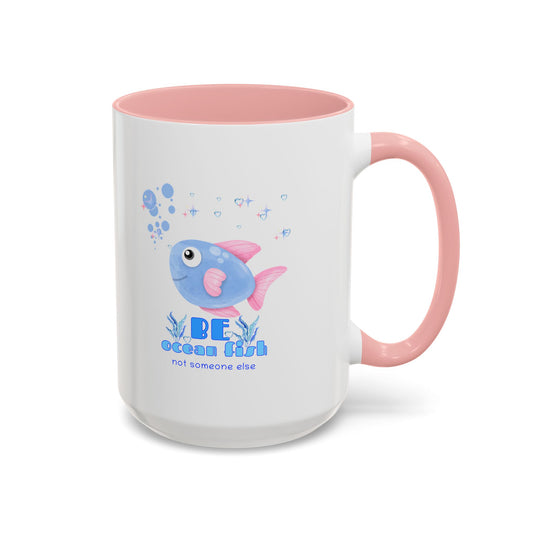 Cute cartoon fish with pink fins and bubble Coffee Mug
