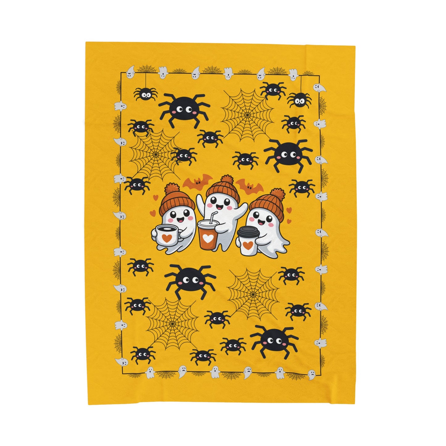 Cozy Halloween Velveteen Plush Blanket for Spooky Nights, Ghosts and Spiders Design, Perfect for Fall Decor, Gift, and Movie Nights