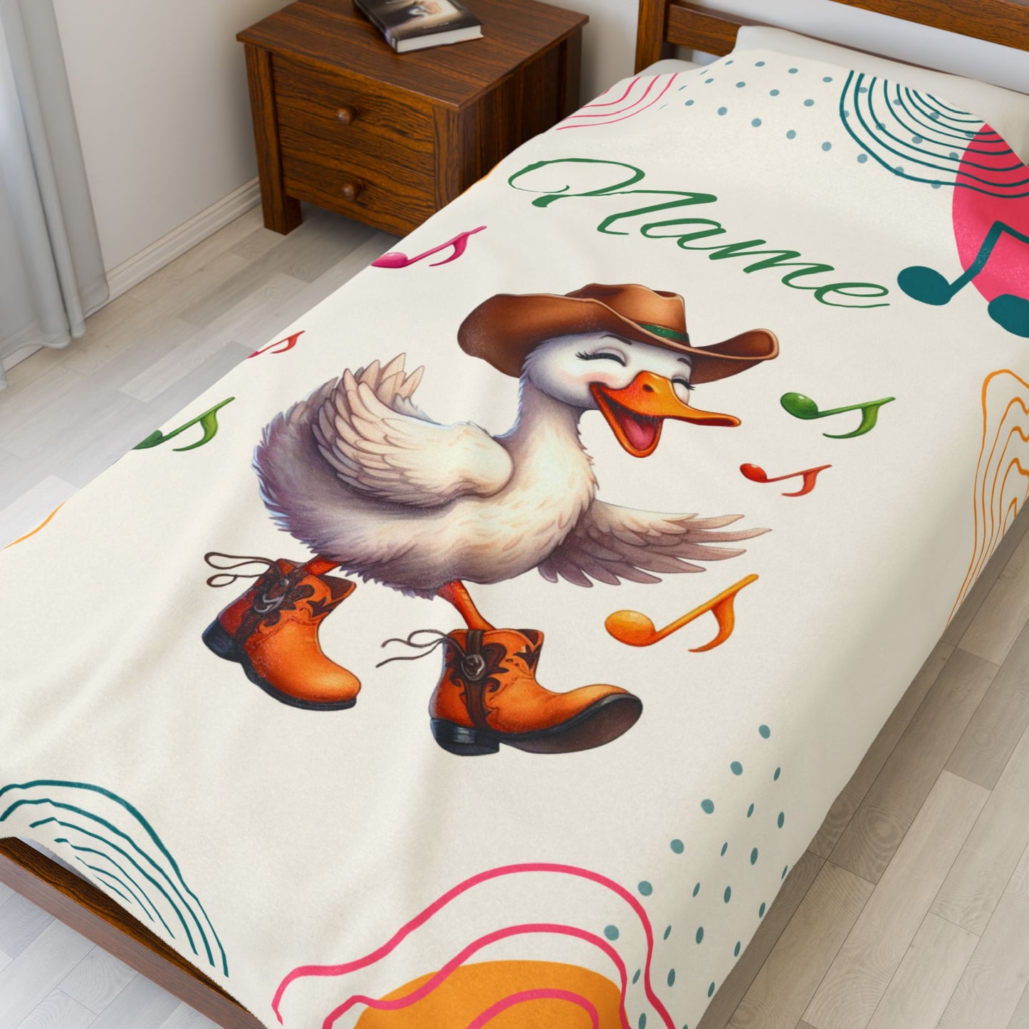 Personalized Velveteen Plush Blanket with Music Notes and Dancing Duck Design, Cozy Home Decor, Gift for Kids, Baby Shower, Nursery, [...]