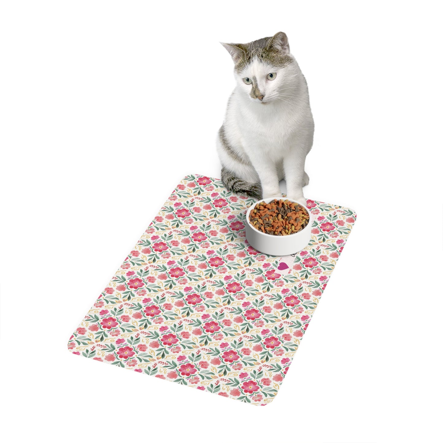 Floral Personalized Pet Food Mat (12x18) — Custom Name Paw-Safe Placemat