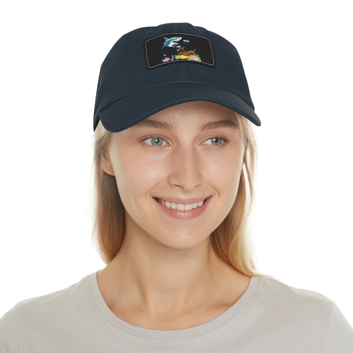 Shark ship colorful coral reef Dad Hat with Leather Patch (Rectangle)