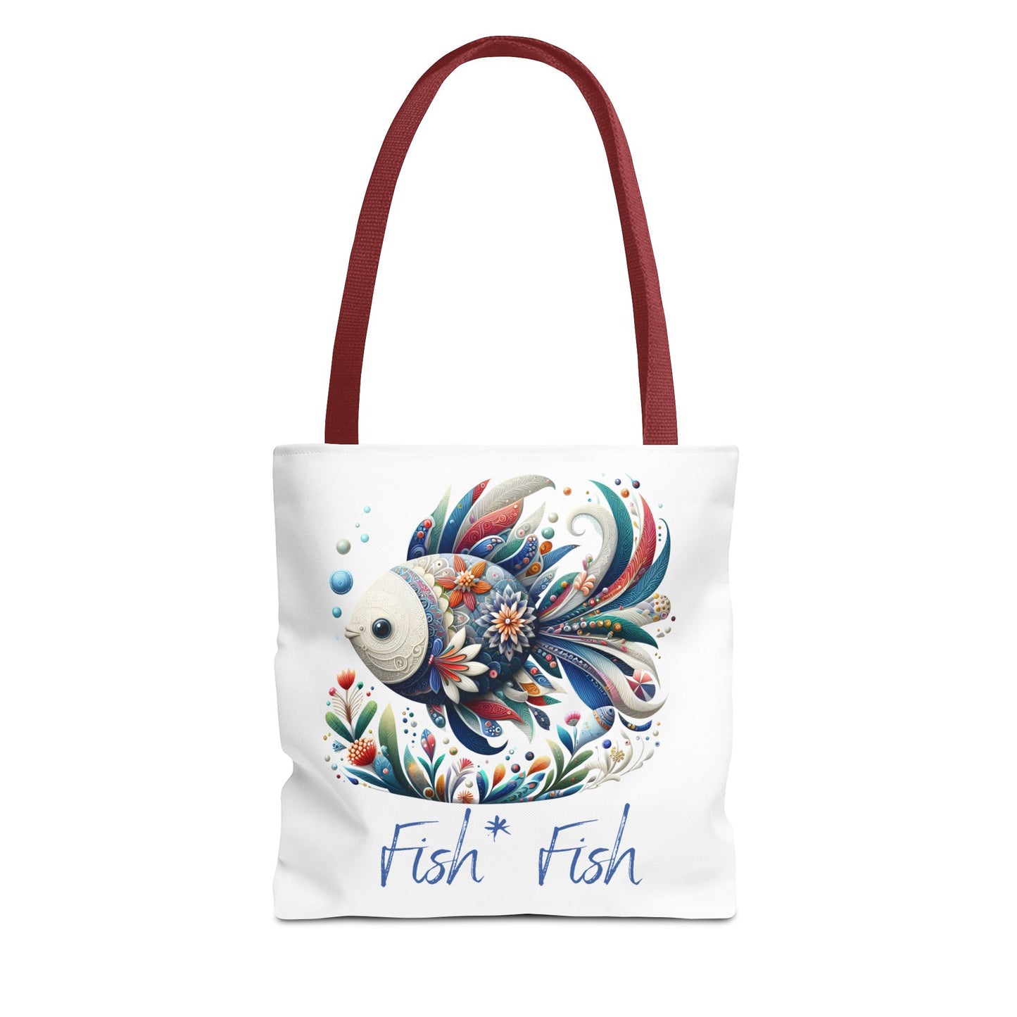 Floral Fish Tote Bag — Colorful Whimsical "Fish Fish" Canvas Tote