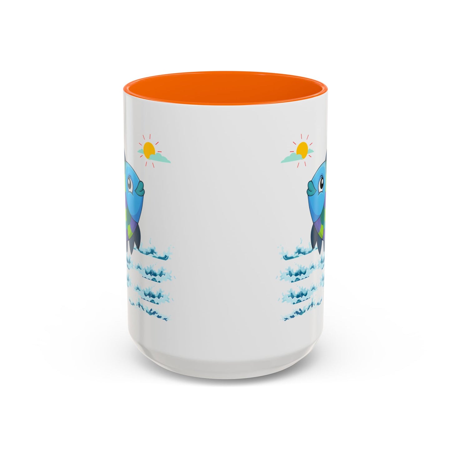 Fish with a sun and birds in the sky above water Coffee Mug
