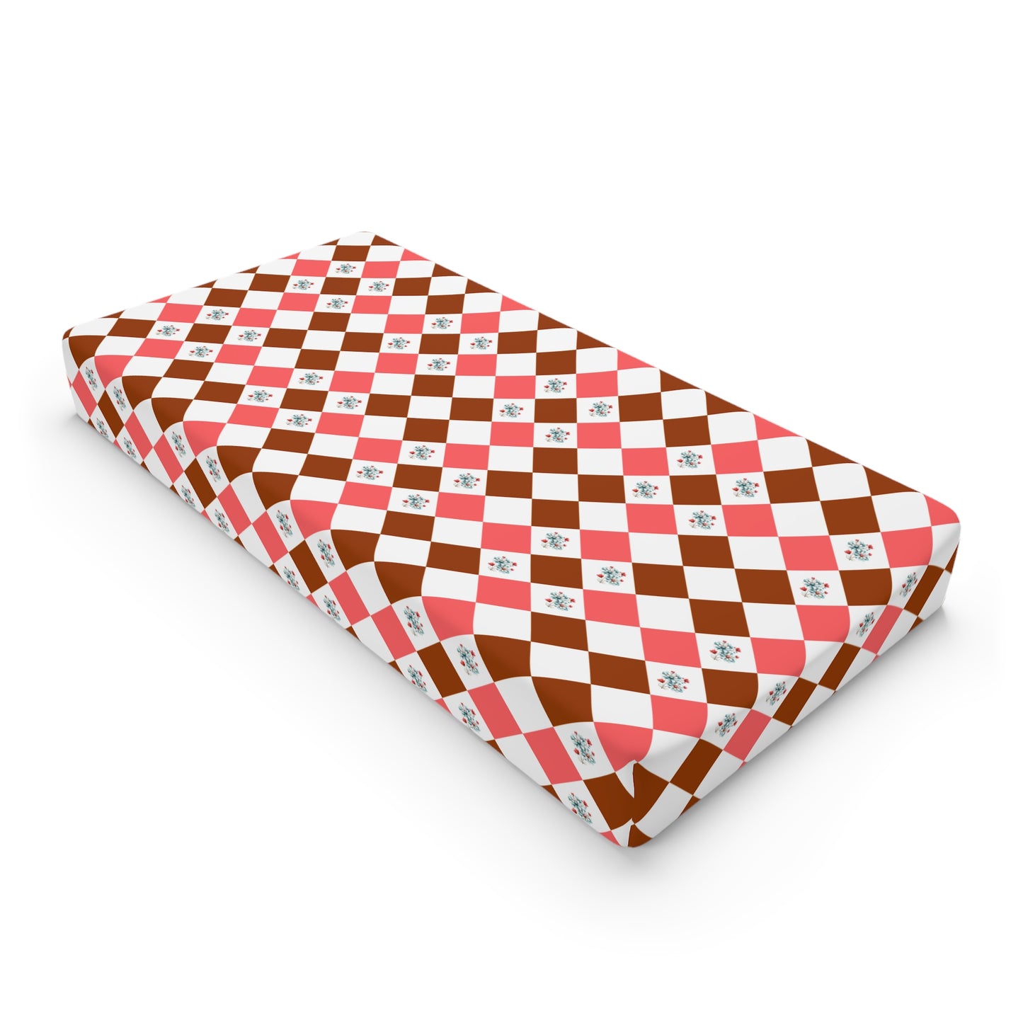 Diamond Patchwork Baby Changing Pad Cover — Pink & Brown Floral Check