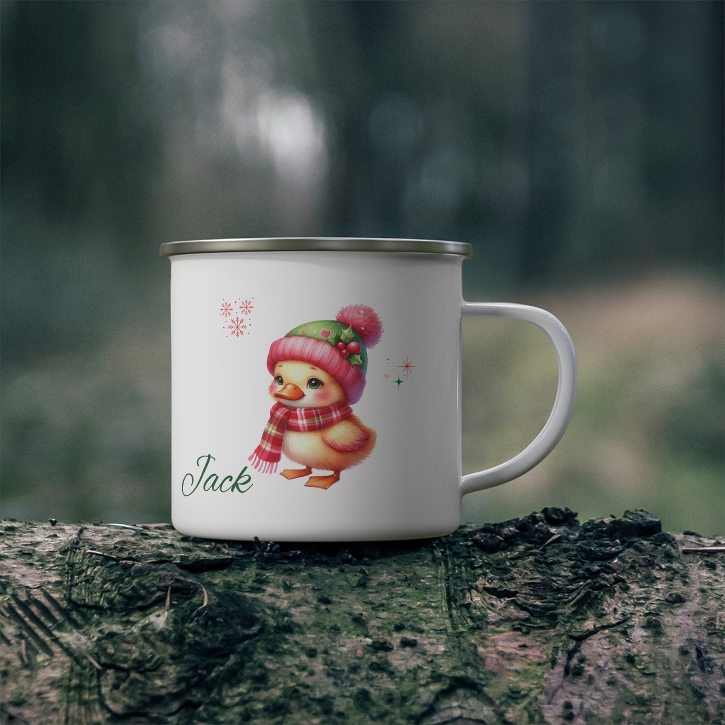 Enamel Mug — Personalized Winter Duck Camping Cup with Name (Jack)