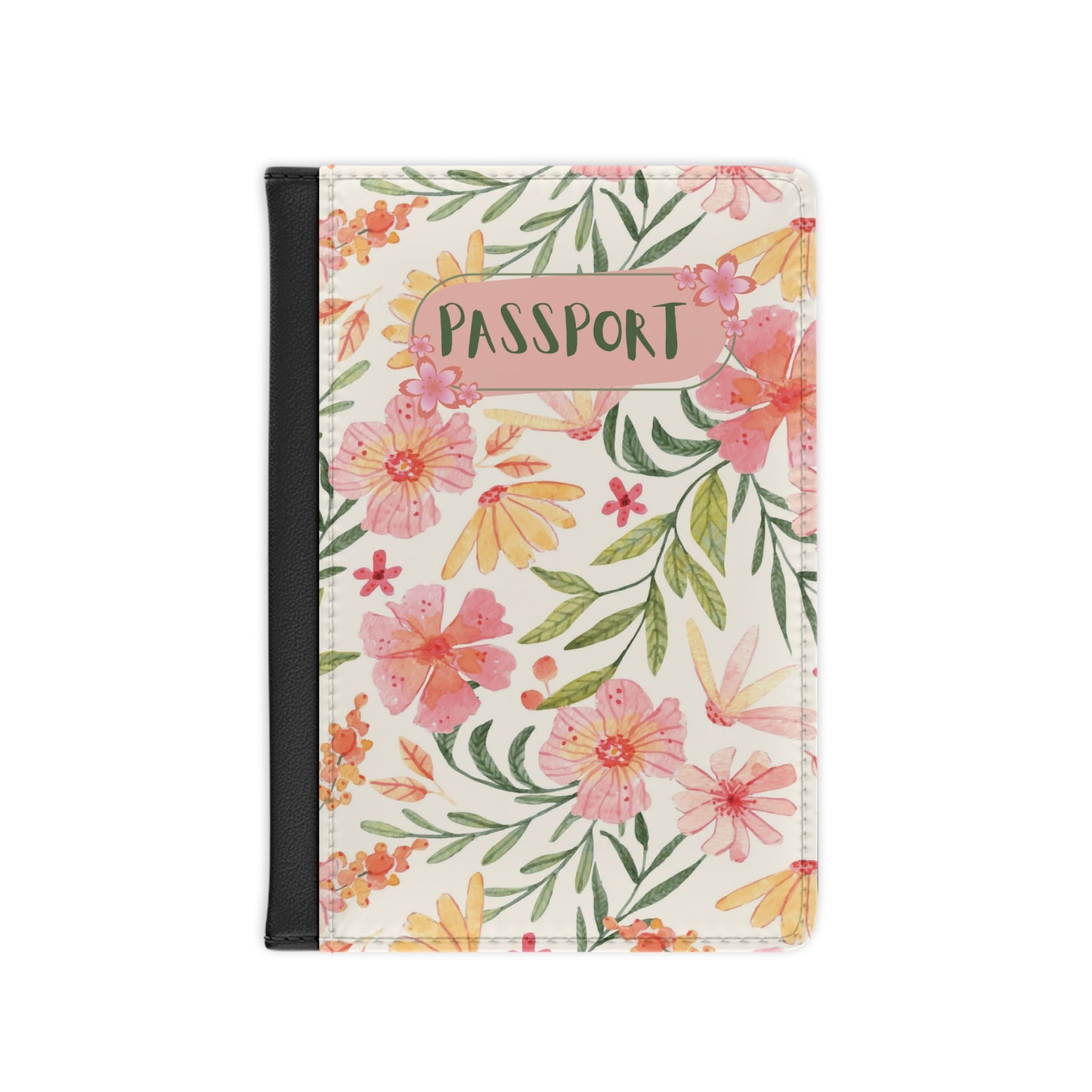Floral Passport Cover - Pink Watercolor Flowers Travel Wallet