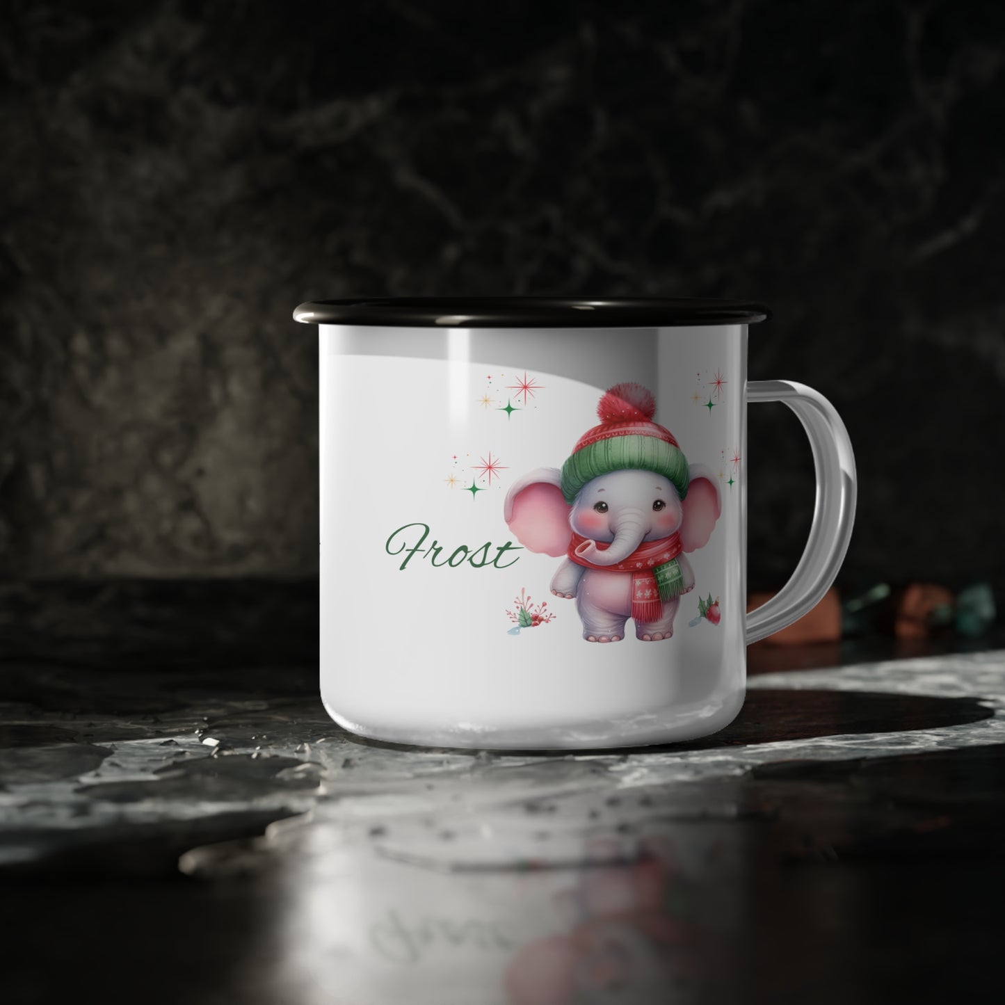 Enamel Camp Cup — Cute Winter Elephant 'Frost' Camping Mug