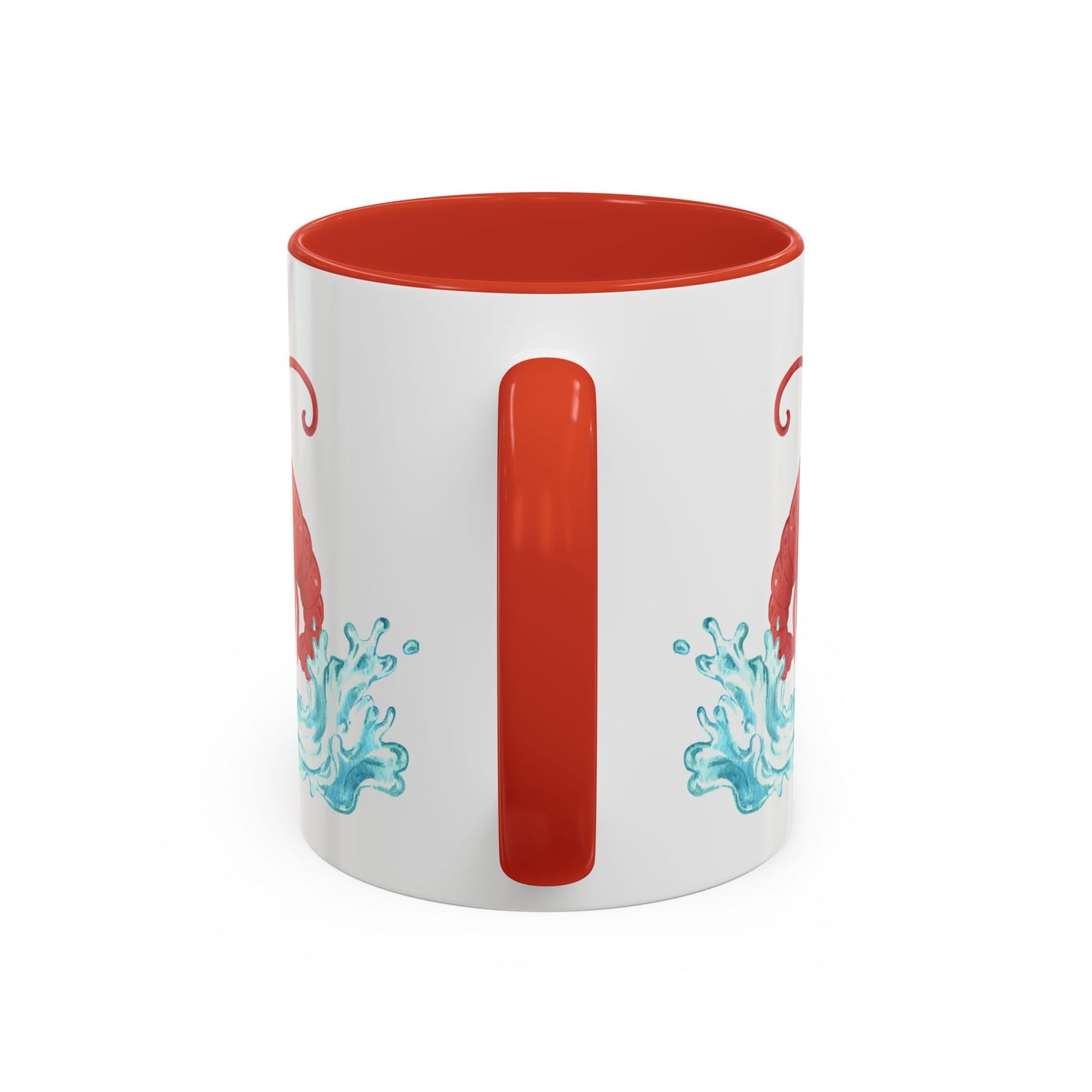 Cheerful red lobster emerging from stylized blue waves Coffee Mug