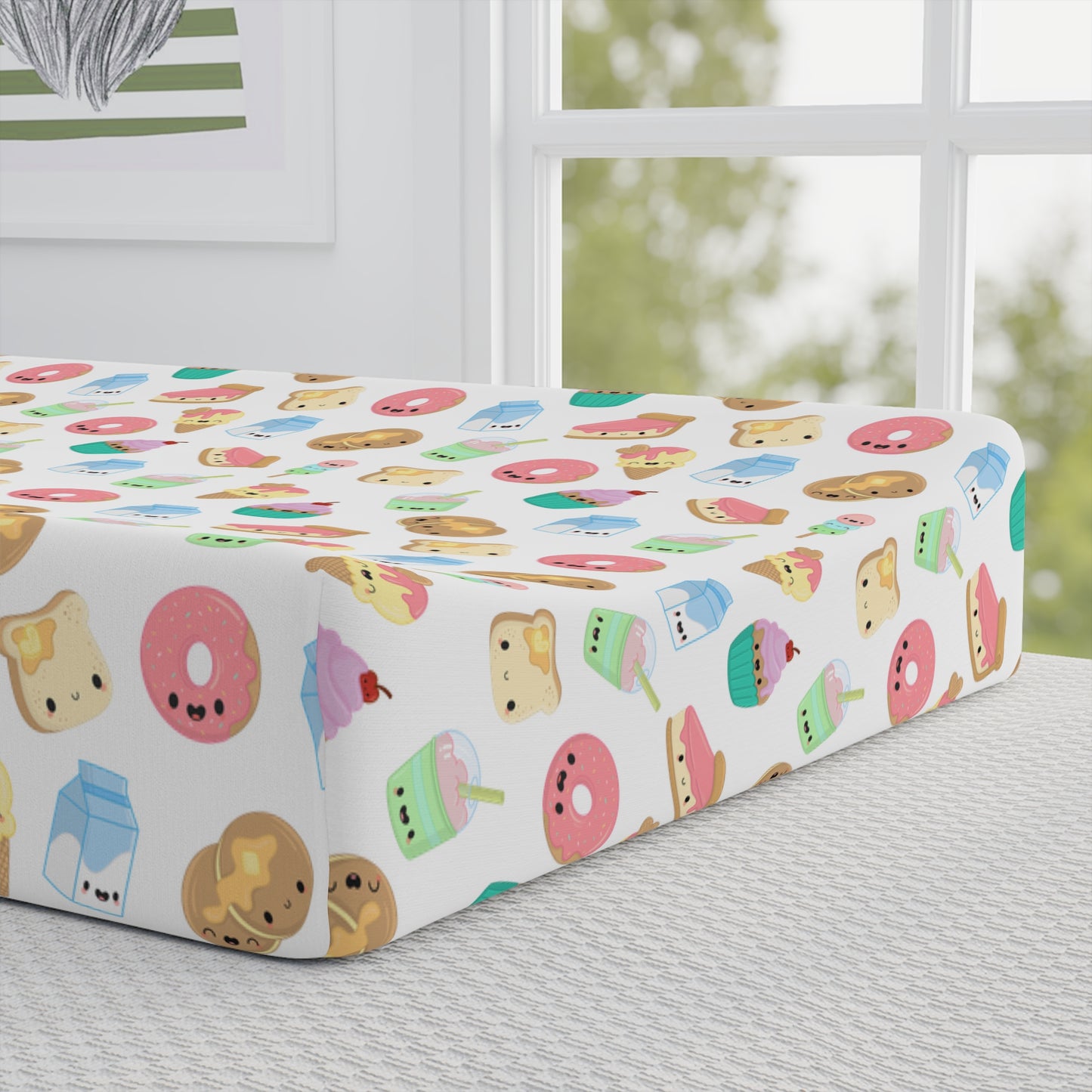 Baby Changing Pad Cover — Cute Donut & Snacks Waterproof Fitted Cover (Personalize Name)