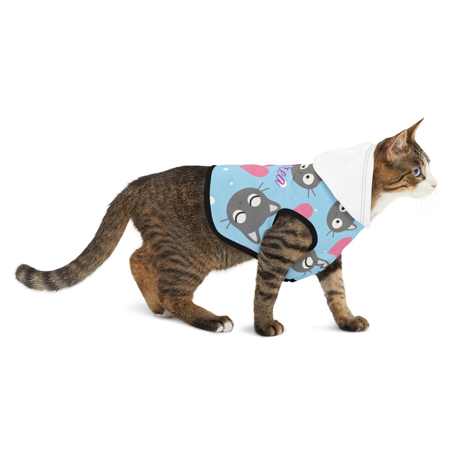 Personalized Cat Heart Pet Hoodie — Cute Blue Cat Pattern Dog & Cat Hoodie