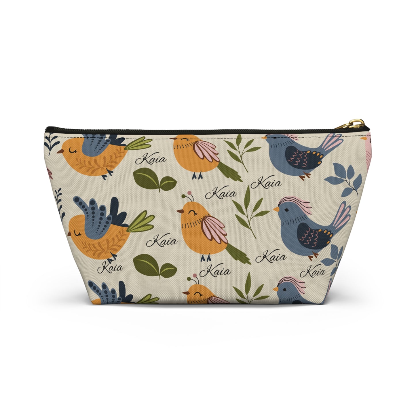 Bird Pattern Accessory Pouch — Personalized "Kaia" Cosmetic Bag