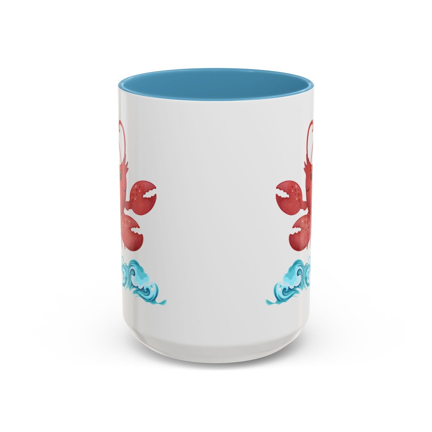 Cheerful red lobster emerging from stylized blue waves Coffee Mug