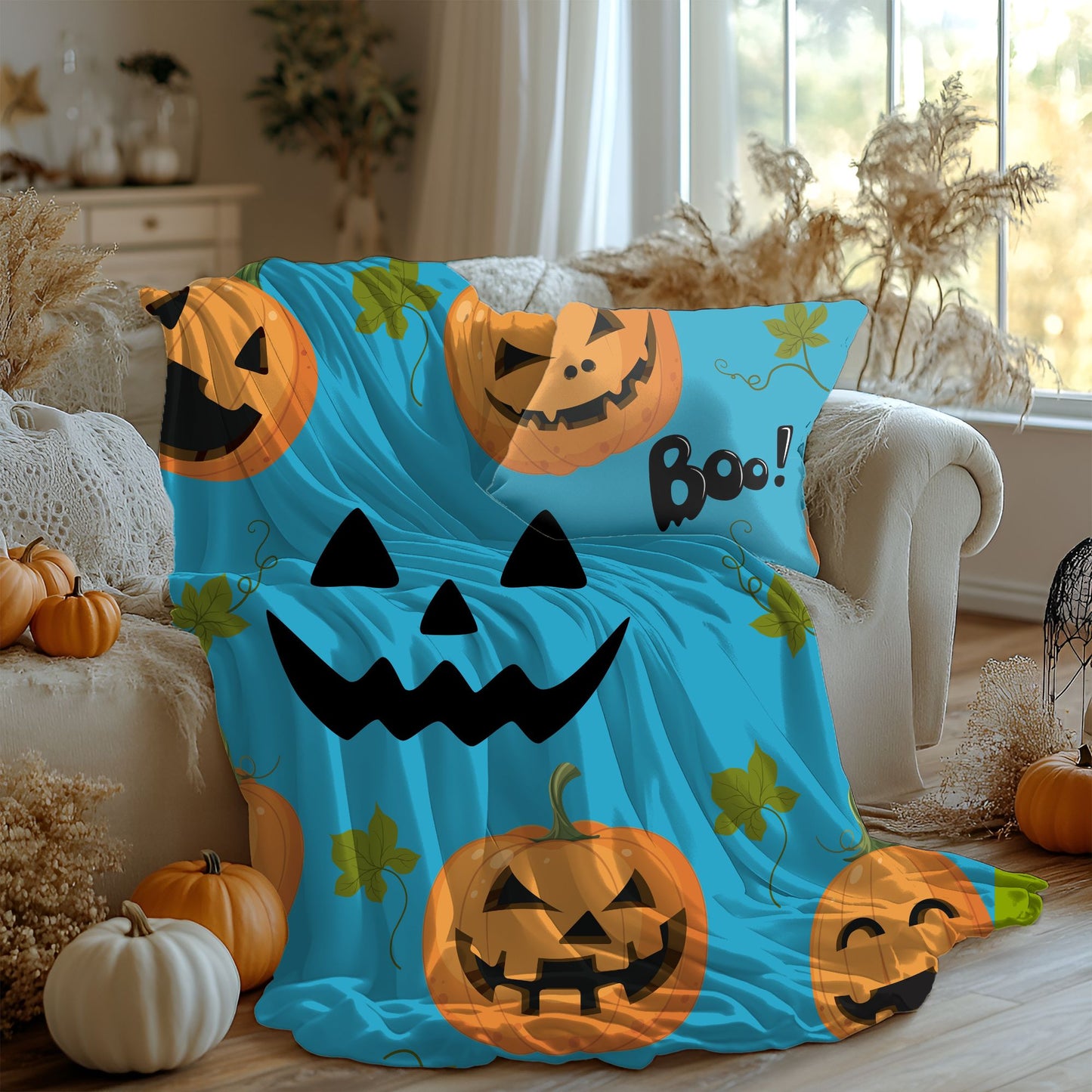 Halloween Pumpkin Plush Blanket, Cozy Throw for Fall Decor, Spooky Home Accents, Perfect for Trick or Treating