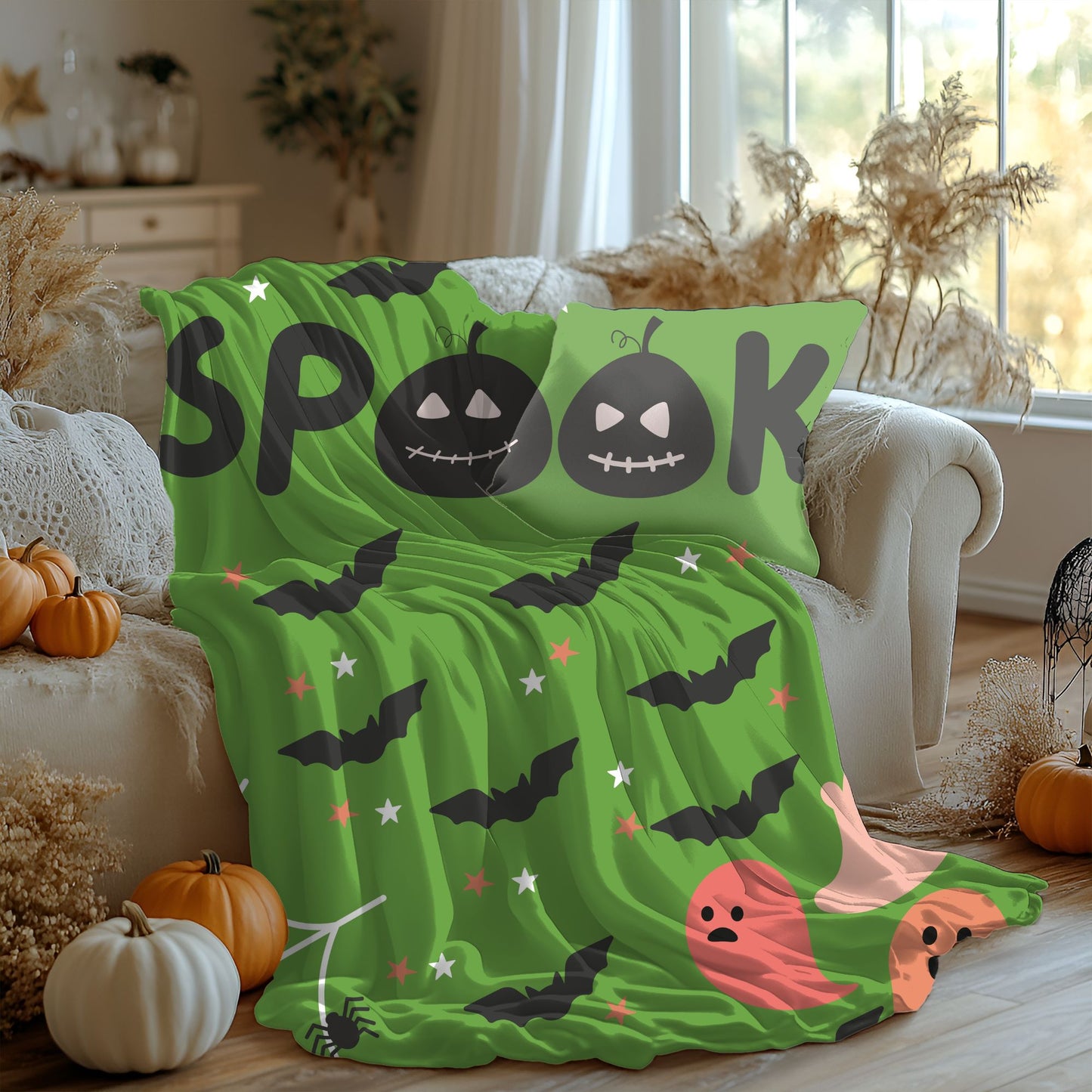 Spooky Ghosts Velveteen Plush Blanket | Cozy Halloween Throw | Soft Fall Decor | Kids Halloween Gift | Warm Plush Blanket
